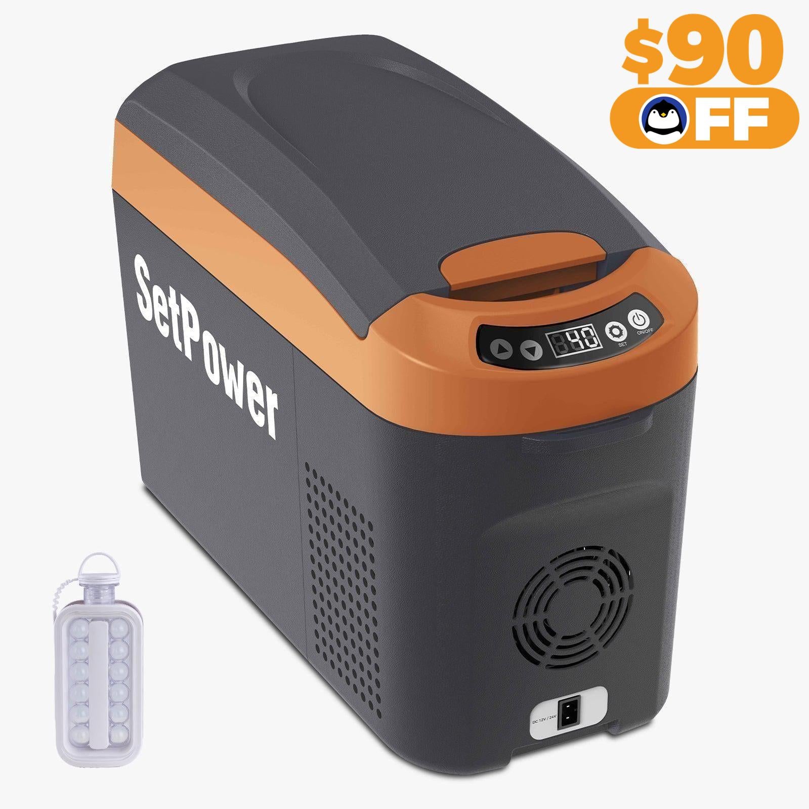 Setpower AB15 12V Car Fridge - 16Qt Portable Freezer for Truck, RV, Camping & Road Trips - Orange Automotive Refrigerator with Armrest - Perfect for Food, Drinks & Medicine Storage