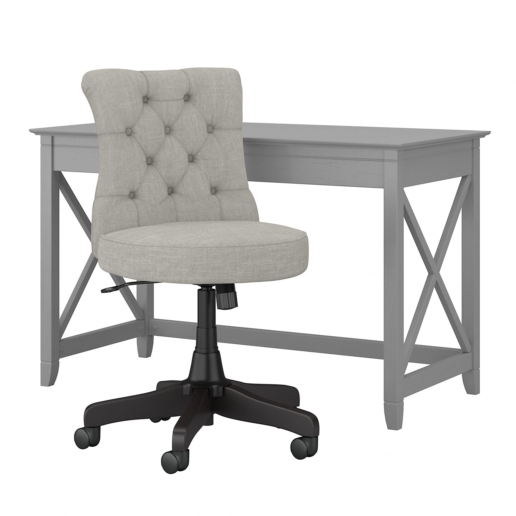 Bush Furniture Key West 48W Writing Desk with Mid Back Tufted Office Chair - Cape Cod Gray | Home Office, Study Room & Small Space Workstation Solution