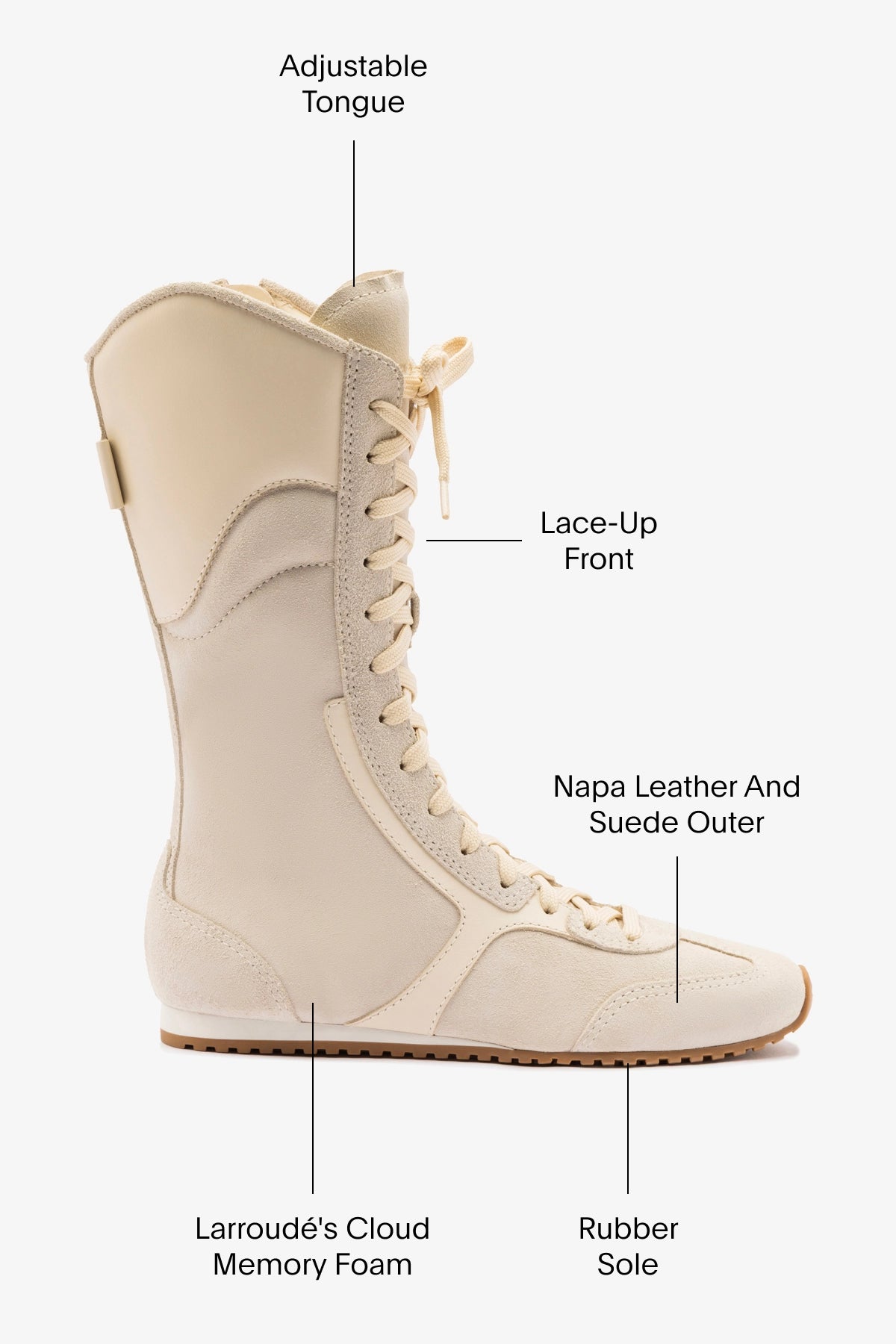 Larroudé x Jonathan Cohen Flat Lo Sneaker Boot in Mushroom Grey Suede & Ivory Leather - Stylish Women's Casual Shoes for Everyday Wear, Work & Travel