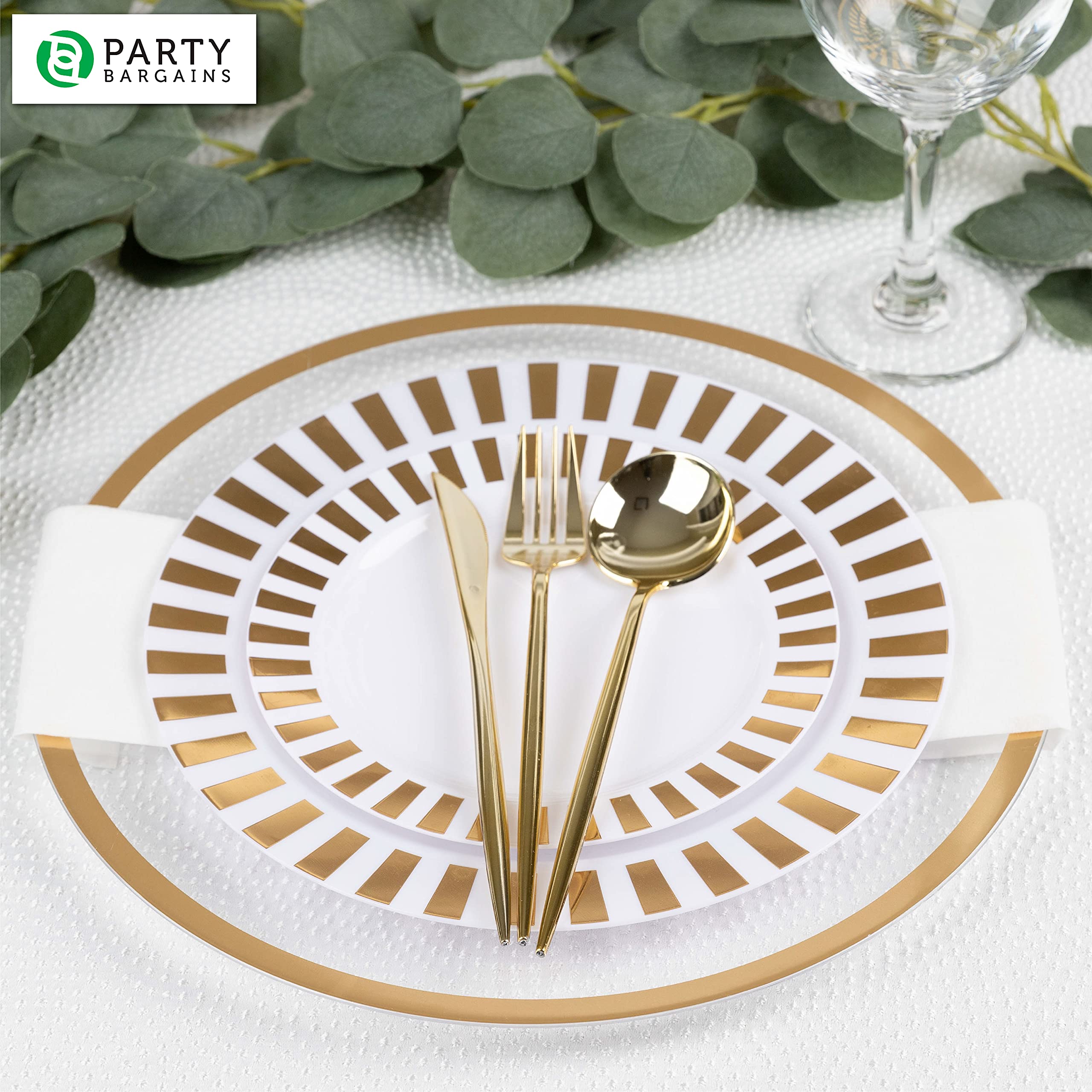 13-Inch Clear Gold Rim Disposable Charger Plates - 96 Pack Heavy-Duty Elegant Dining Plates for Weddings, Parties & Formal Events - Perfect for Buffets, Banquets & Upscale Catering