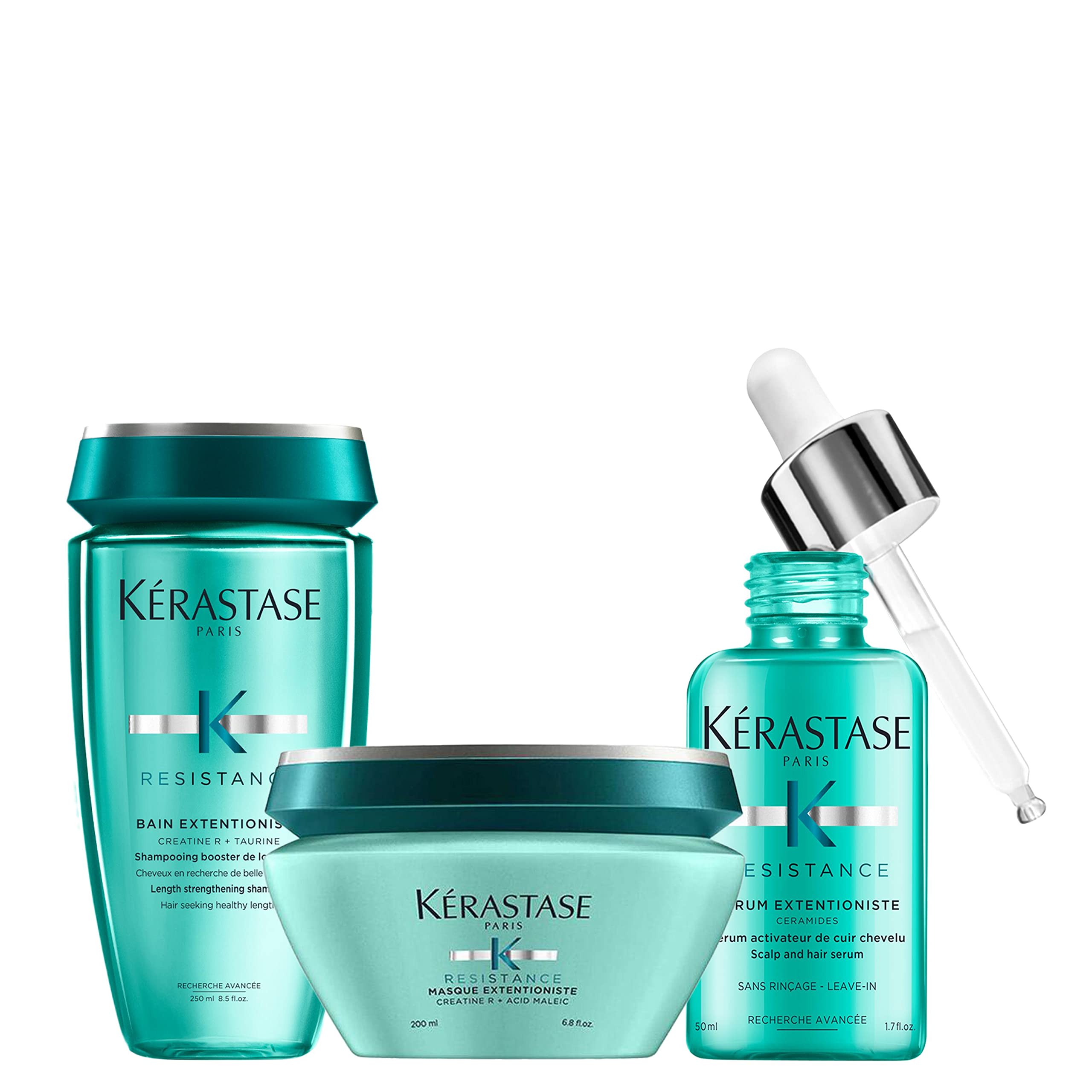 Kérastase Resistance Extentioniste Hair Growth Trio Set - Strengthening Shampoo, Smoothing Mask & Leave-In Serum for Long Hair Care | All Hair Types | Promotes Growth & Repair | Perfect for Daily Hair Routine & Special Occasion Styling