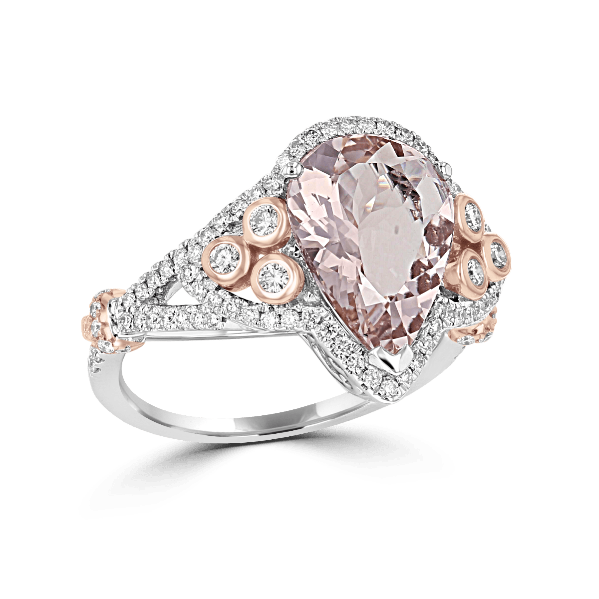 18KT 3.42 Carat Morganite & 0.47 Carat Diamond Halo Engagement Ring for Women - Perfect for Weddings, Anniversaries, and Special Occasions