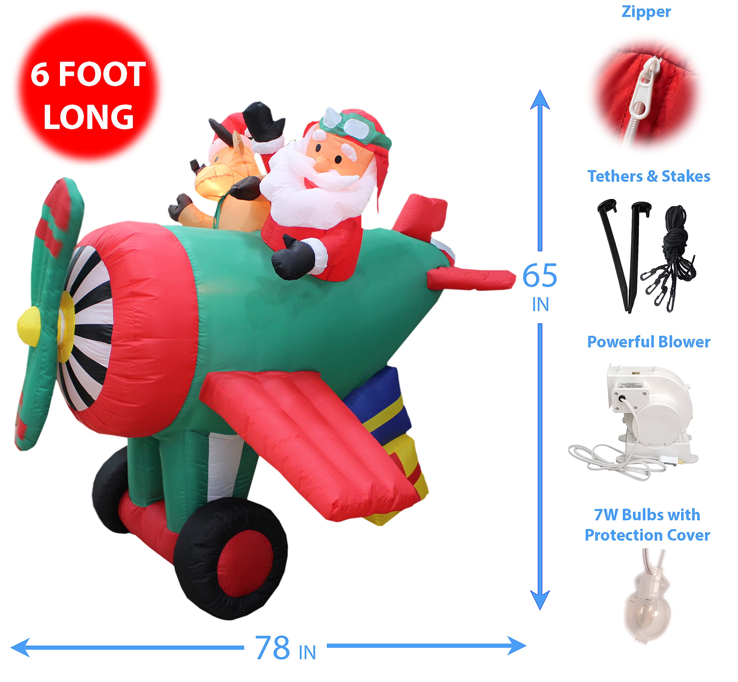6ft Animated Santa & Reindeer Airplane + 7ft Santa & Penguin with Palm Tree Christmas Decorations Set - Perfect for Indoor/Outdoor Holiday Parties, Home Decor, and Festive Office Celebrations