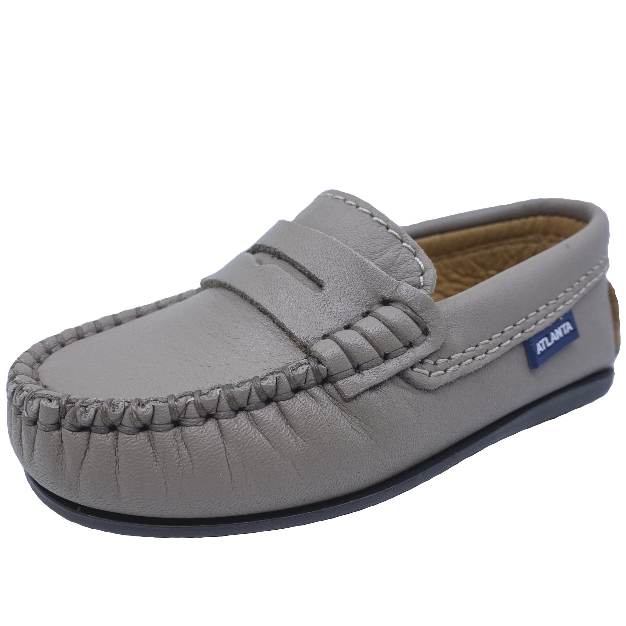 Atlanta Boys & Girls Penny Loafers - Soft Leather Moccasins in Earth Grey | Comfortable School & Casual Shoes for Kids