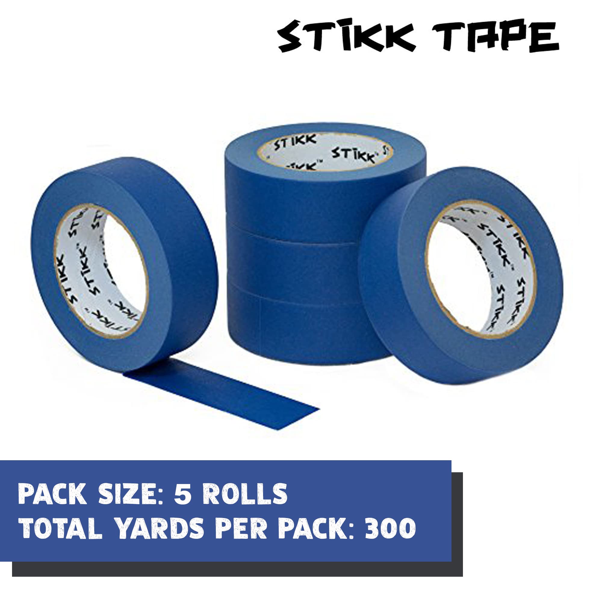 STIKK Premium Painter's Tape 5-Pack - 1.5 Inch x 60 Yards Blue Painters Tape for Walls, Trim & Ceilings - Residue-Free Masking Tape for DIY Painting Projects - Perfect for Home Renovation, Wall Art & Professional Painting Jobs