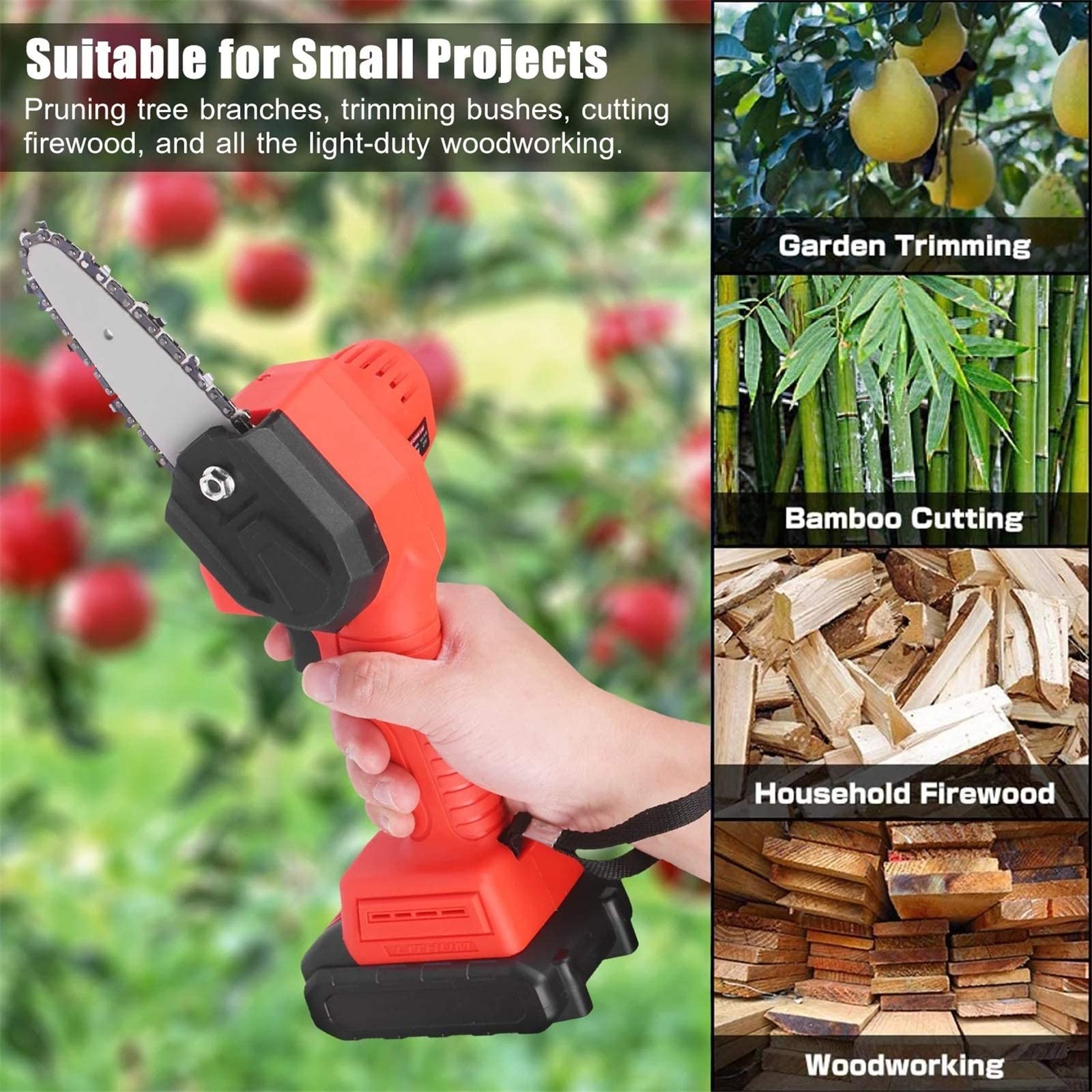 21V Cordless Electric Pruning Chainsaw with 2.0Ah Battery & Charger - 4 Inch Lightweight Tree Trimmer for Garden Pruning, Landscaping & DIY Wood Cutting