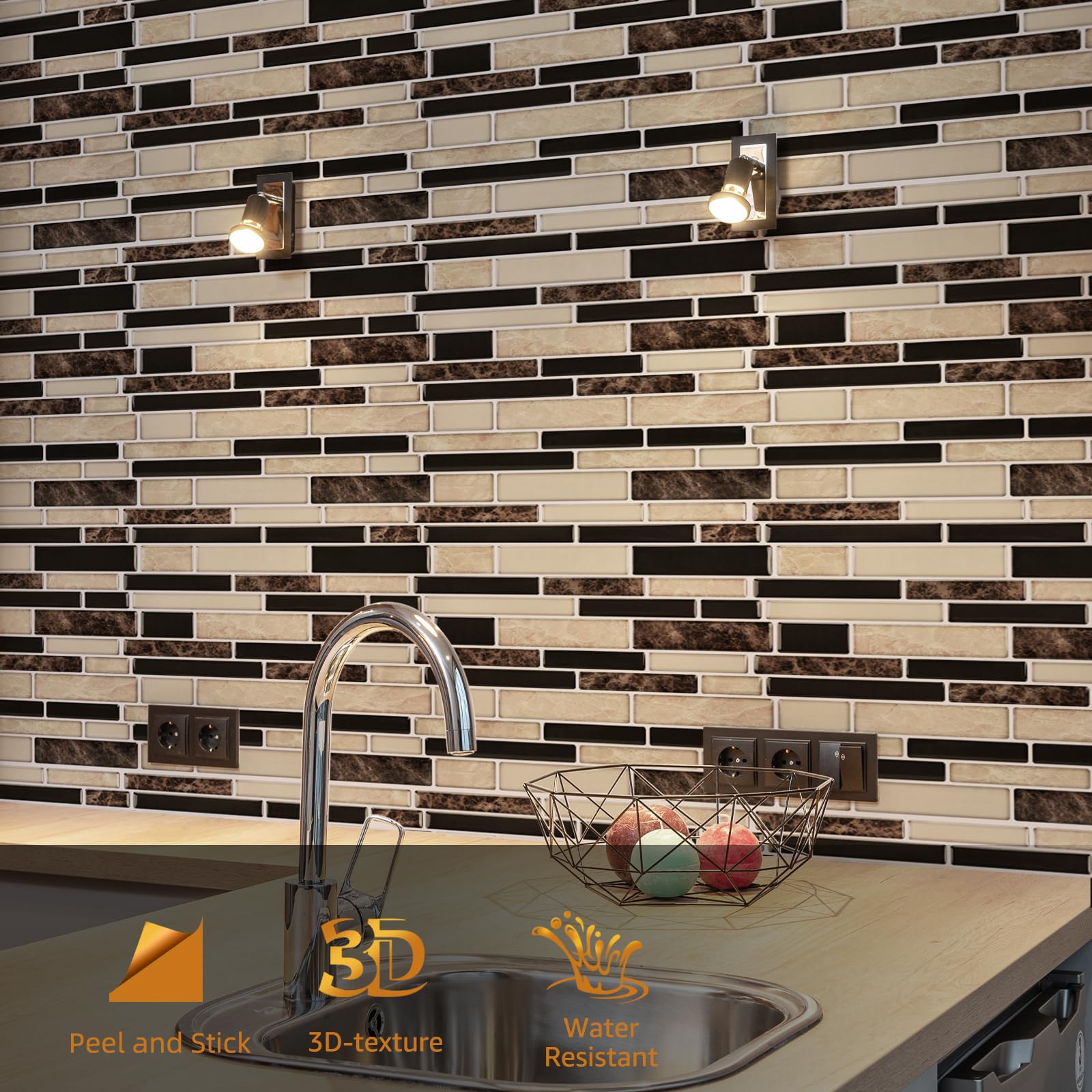 WOWSTAR 10-Sheet Peel and Stick Backsplash Tile - Self-Adhesive Kitchen Wall Tile in Sand Color - Easy DIY Upgrade for Kitchen, Bathroom & Laundry Room Backsplash