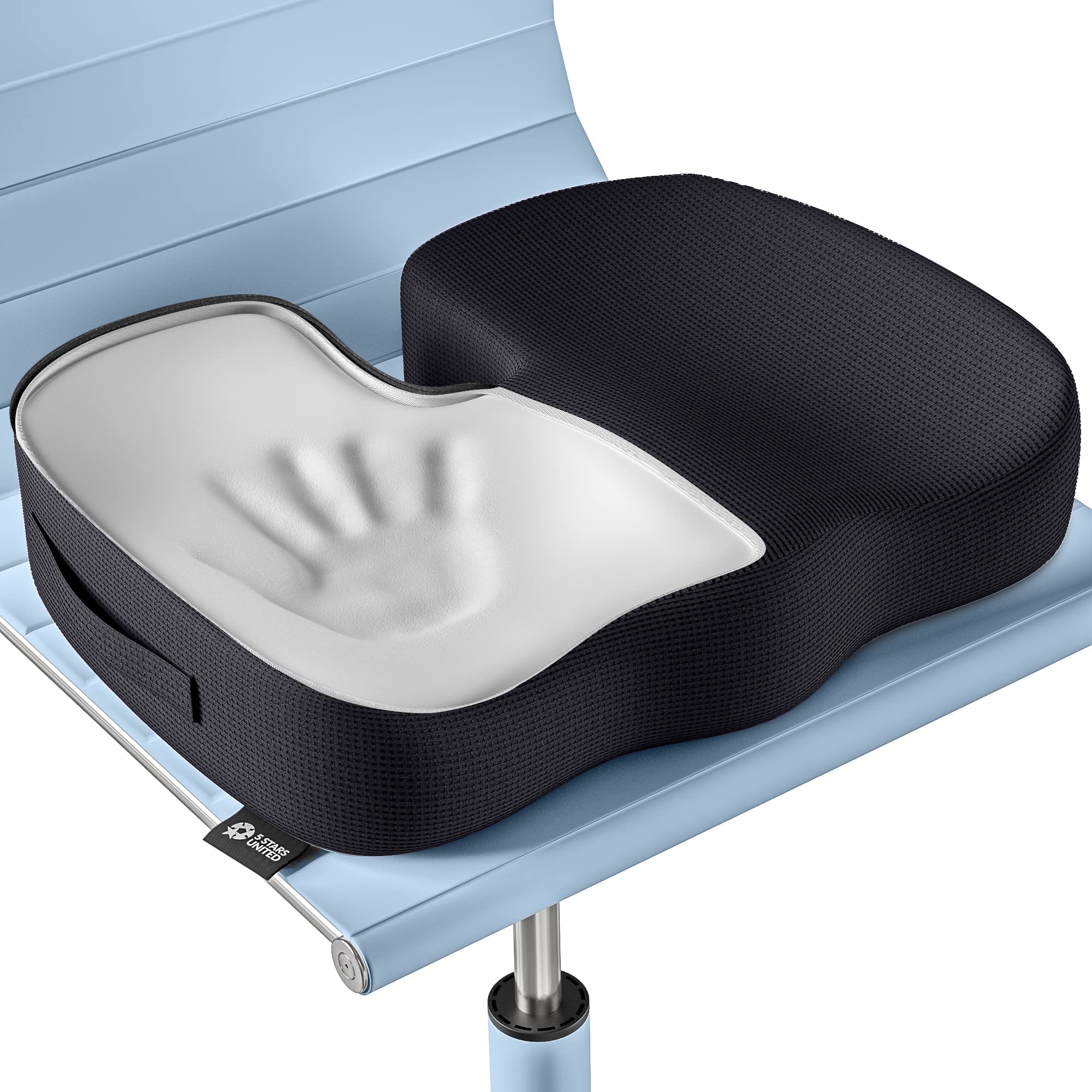 5 Stars United Memory Foam Seat Cushion for Office Chair - Orthopedic Coccyx Pillow for Tailbone & Sciatica Pain Relief - Ergonomic Lumbar Support Cushion for Car, Wheelchair, School & Home Use - Perfect for Long Sitting & Back Pain Relief