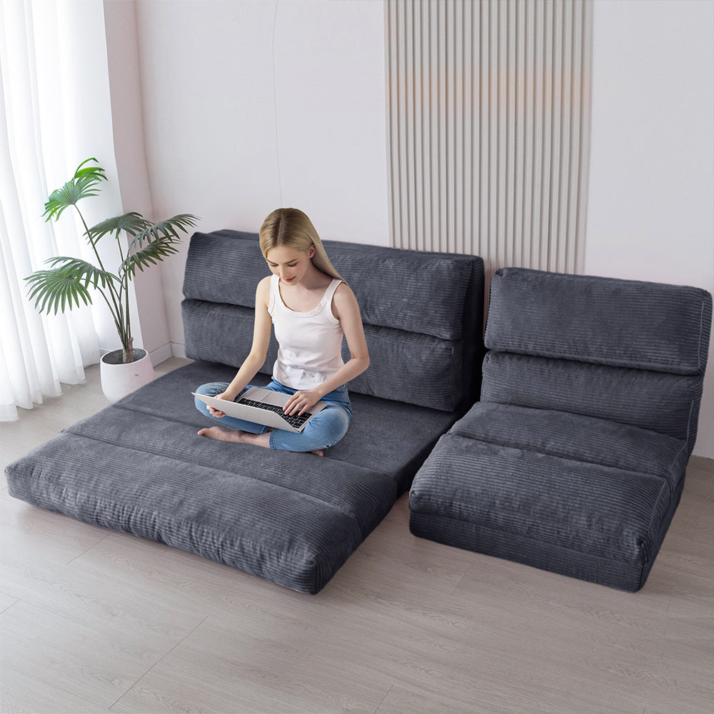 MAXYOYO Folding Sofa Bed - Extra Wide Corduroy Floor Sofa for Small Spaces, Dark Grey | Convertible Guest Bed & Lounge Chair for Apartments, Dorms & Living Rooms
