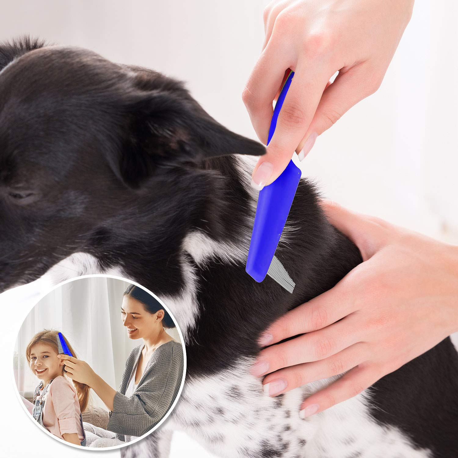**Durable Metal Flea Comb for Cats & Dogs - 3 Piece Pet Grooming Set with Storage Pouch (Blue) | Removes Lice, Tangles, Dandruff & Tear Stains | Perfect for Daily Grooming & Detangling**
