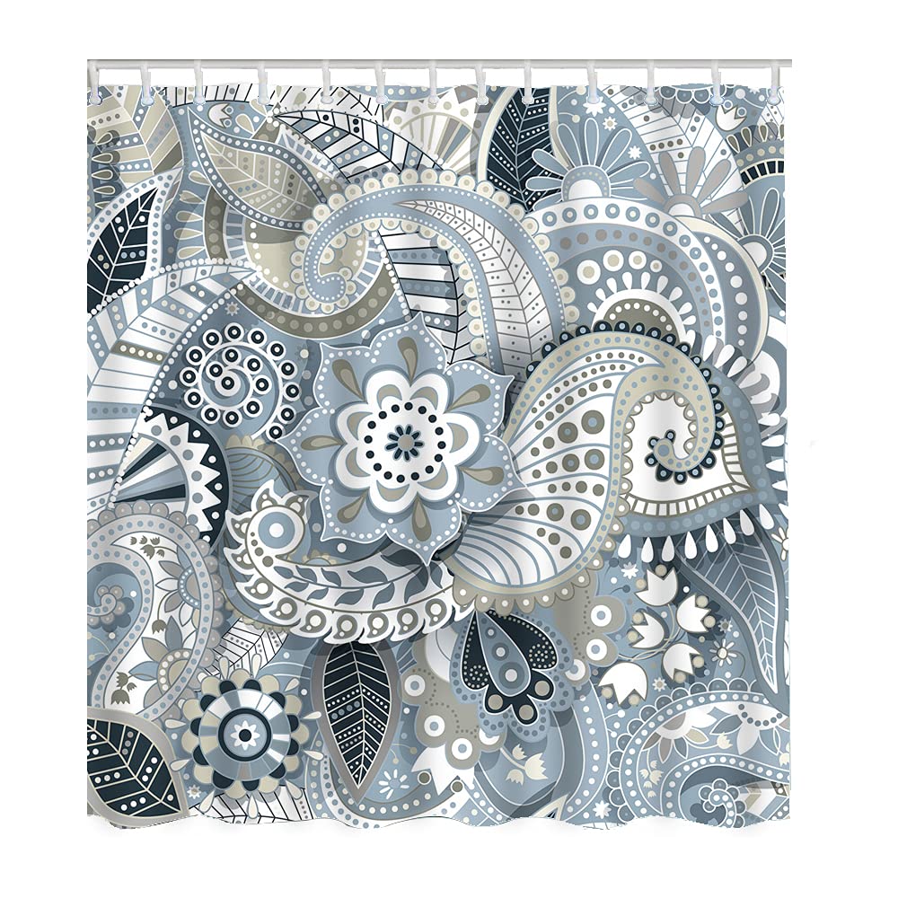 WONDERTIFY Paisley Floral Shower Curtain - Water Resistant Bathroom Decor with Exotic Flower & Leaf Design (72x84 Inches) - Perfect for Vintage & Boho Style Bathrooms