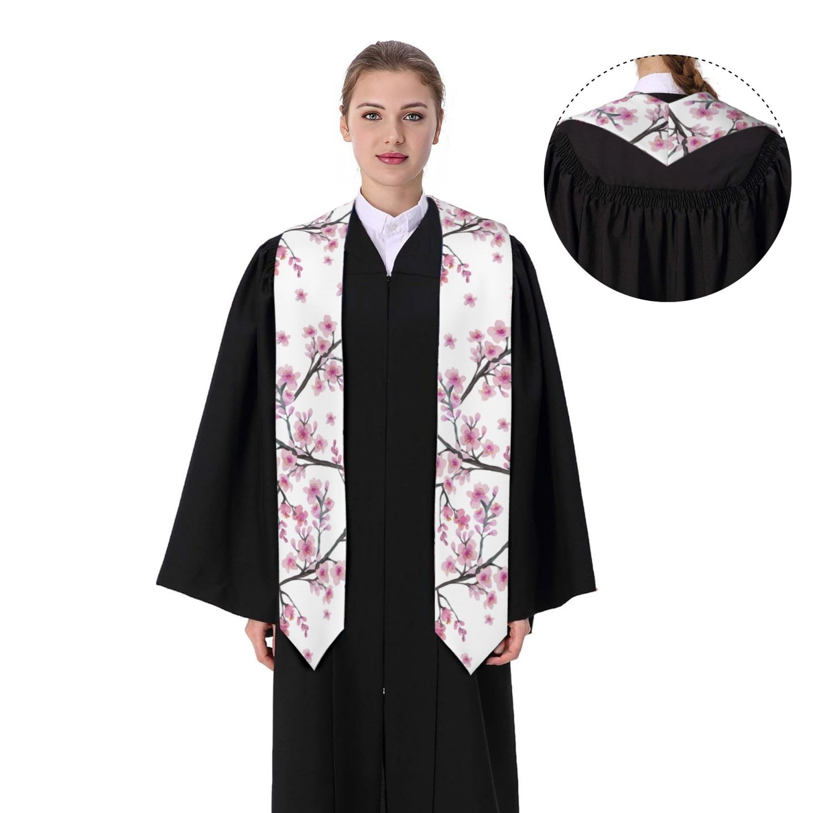 2024 Graduation Stole - Elegant Pink & White Cherry Blossom Design, 72 Inch Graduation Sash for Class of 2024, Perfect for Graduation Ceremonies, Photo Shoots & Keepsake Memories