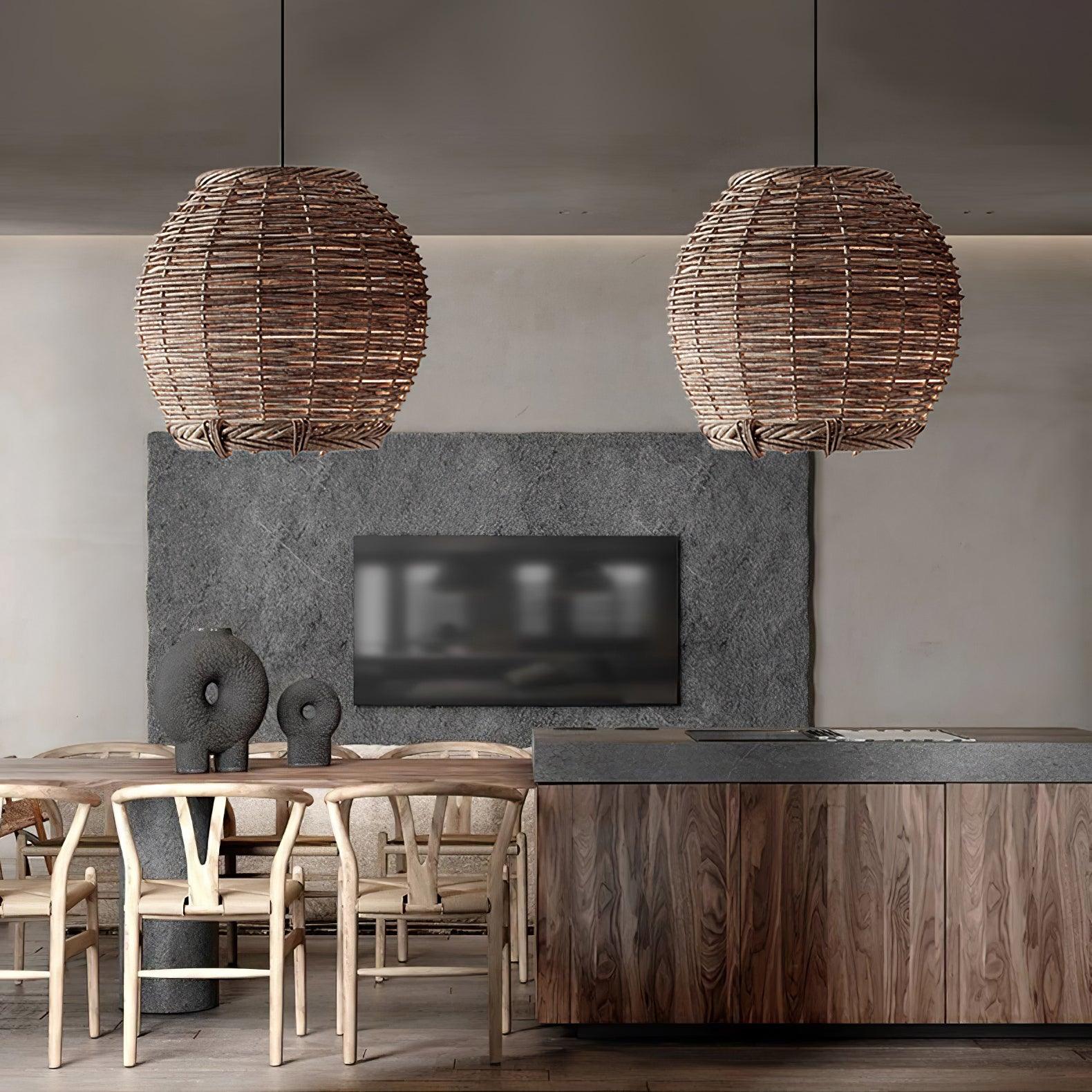Modern Rattan Pendant Light - Handwoven Natural Wicker Hanging Lamp for Boho, Farmhouse & Coastal Home Decor - Perfect for Dining Room, Bedroom or Patio Lighting