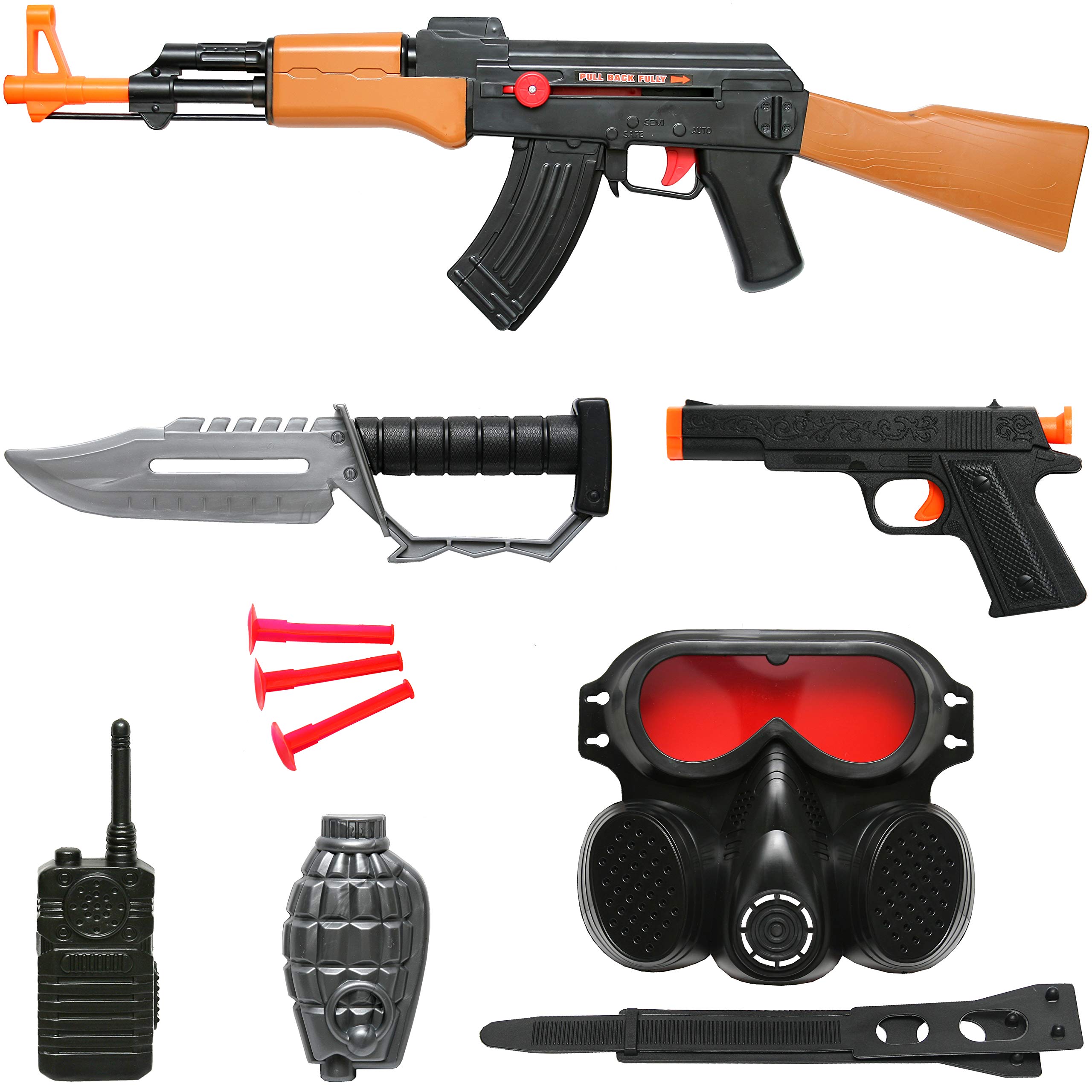 GIFTS4ALL AK47 Military Toy Machine Gun Army Rifle Playset - 22 Inch Realistic Toy Gun with 9 Accessories for Kids & Collectors | Outdoor Play, Cosplay & Airsoft Training