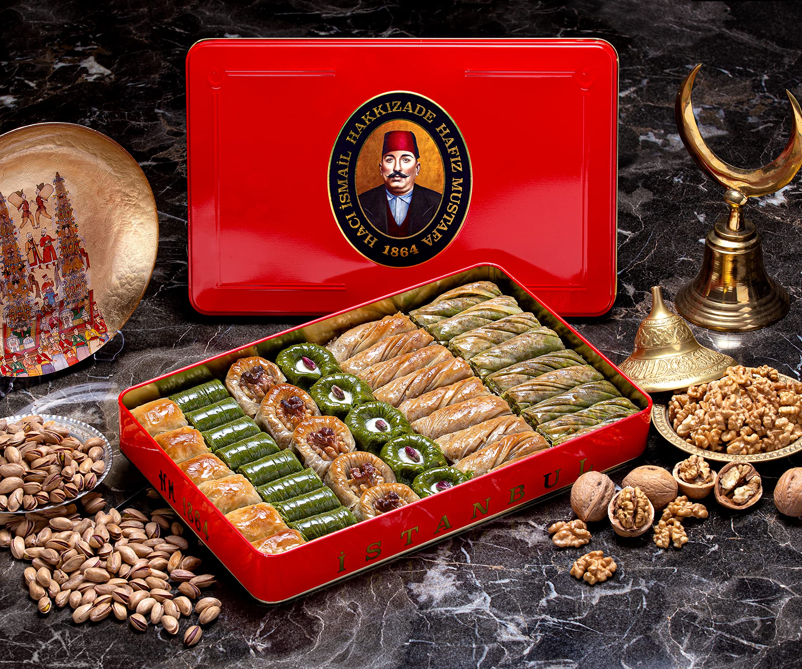Premium Hafiz Mustafa 1864 Istanbul Baklava Pastry Gift Box - Authentic Turkish Baklava Dessert with Pistachio, Hazelnut & Walnut - Fresh Phyllo Dough Layers - Perfect for Birthday, Christmas Gifts & Special Occasions - Enjoy as Sweet Treat, After-Dinner Dessert or Coffee Companion