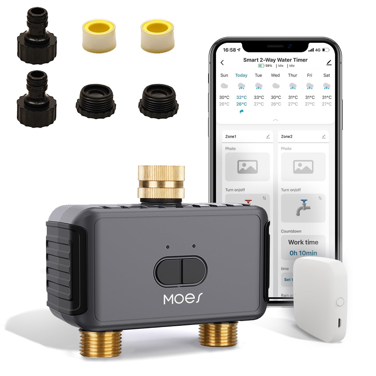 MOES WiFi Smart Sprinkler Timer 2 Zone - Brass Inlet & Outlet, Programmable Garden Hose Water Timer, Alexa-Compatible Irrigation System for Lawn, Yard & Outdoor Plants | Perfect for Automated Watering & Smart Home Integration