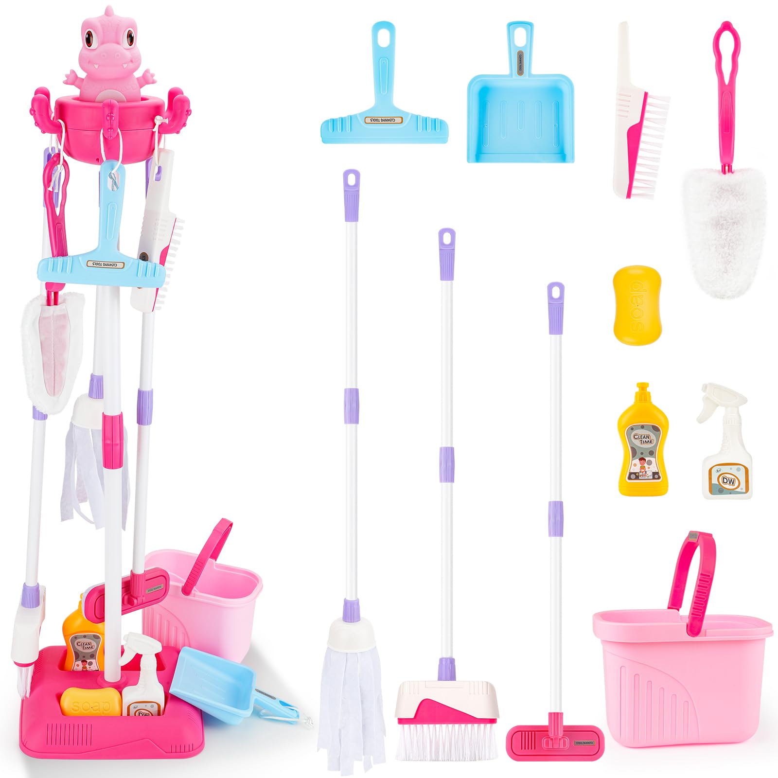 deAO 12-Piece Kids Cleaning Toy Set - Pretend Play Broom, Mop & Housekeeping Tools for Toddlers Ages 3+ | Educational Role Play Kit for Boys & Girls | Perfect for Christmas, Birthday Gifts & Early Childhood Development | Encourage Responsibility Through Fun Cleaning Games