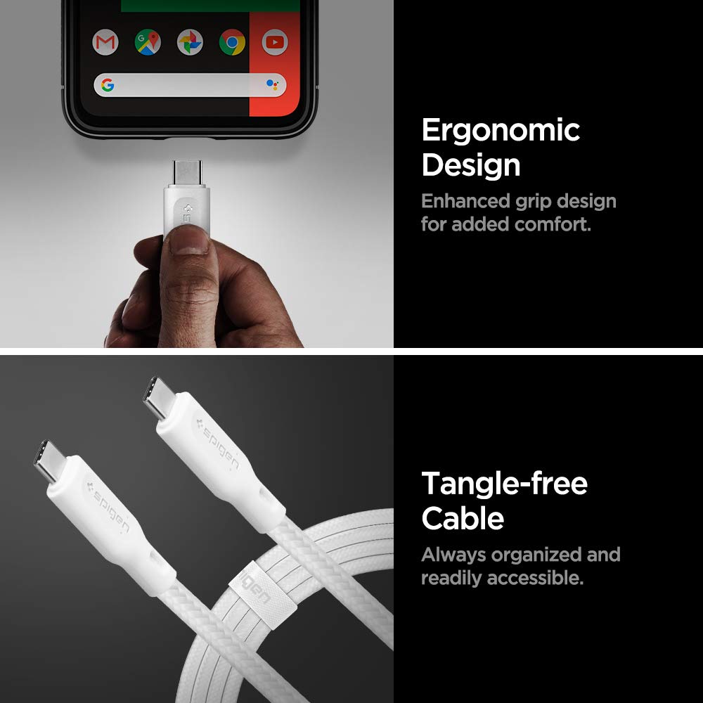 Spigen DuraSync 60W 4.9ft USB C to USB C Fast Charging Cable with Power Delivery PD - Compatible with iPhone 16/15 Pro Max, Galaxy S24/S23 Ultra, Note 20, Z Fold/Flip 6, Pixel 9, MacBook & iPad - Perfect for Home, Office & Travel Charging