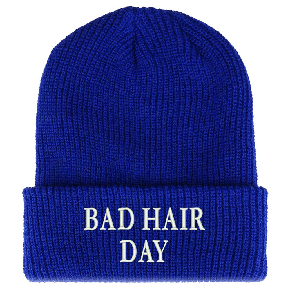 Trendy Bad Hair Day Embroidered Ribbed Cuff Knit Beanie - Winter Warm Hat for Women & Men - Perfect for Cold Weather, Outdoor Activities & Fashion Accessory