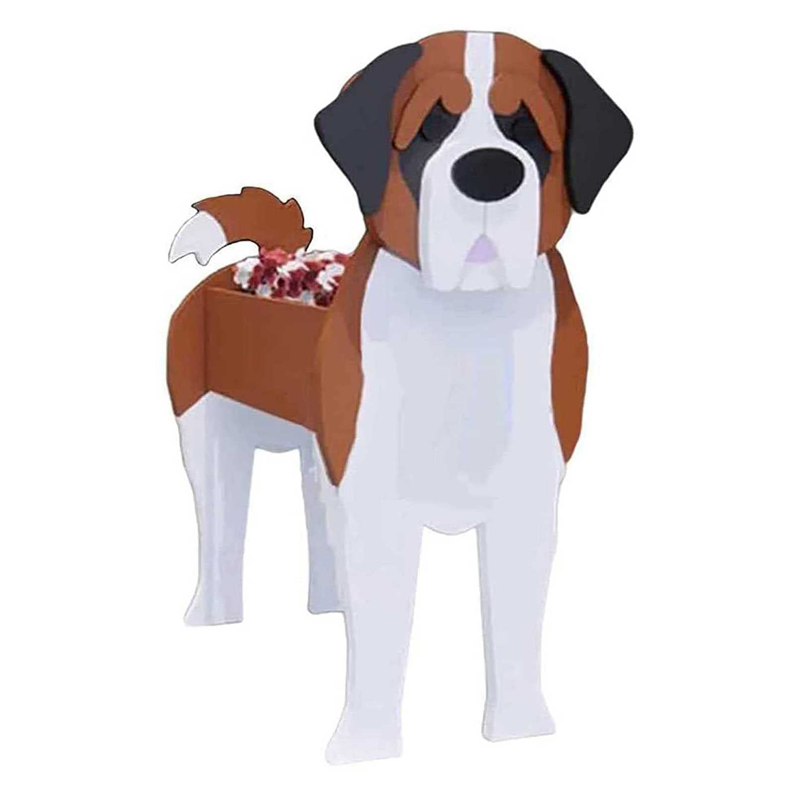 Cute St Bernard Dog Planter Pot - White Animal Flower Planter for Garden & Home Decor | Perfect for Outdoor Plants, Succulents & Indoor Decorations
