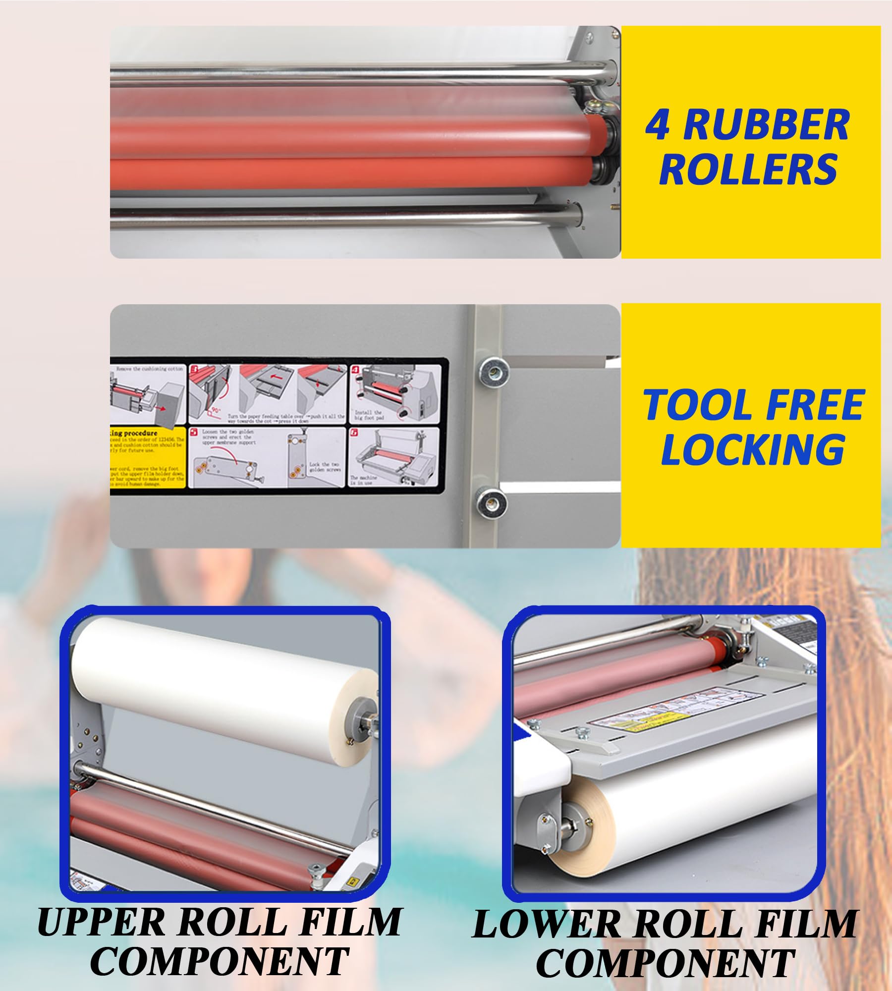 TECHTONGDA 110V Thermal Cold Roll Laminator Machine - Dual Side & Single Side Laminating with 4 Rollers & Digital Display - A2 Paper Size (17.3