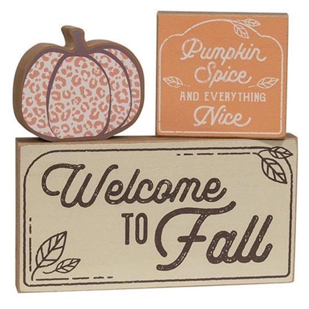 3-Piece Welcome to Fall Wooden Blocks Set - Perfect for Autumn Home Decor, Thanksgiving Table Centerpiece & Seasonal Photo Props
