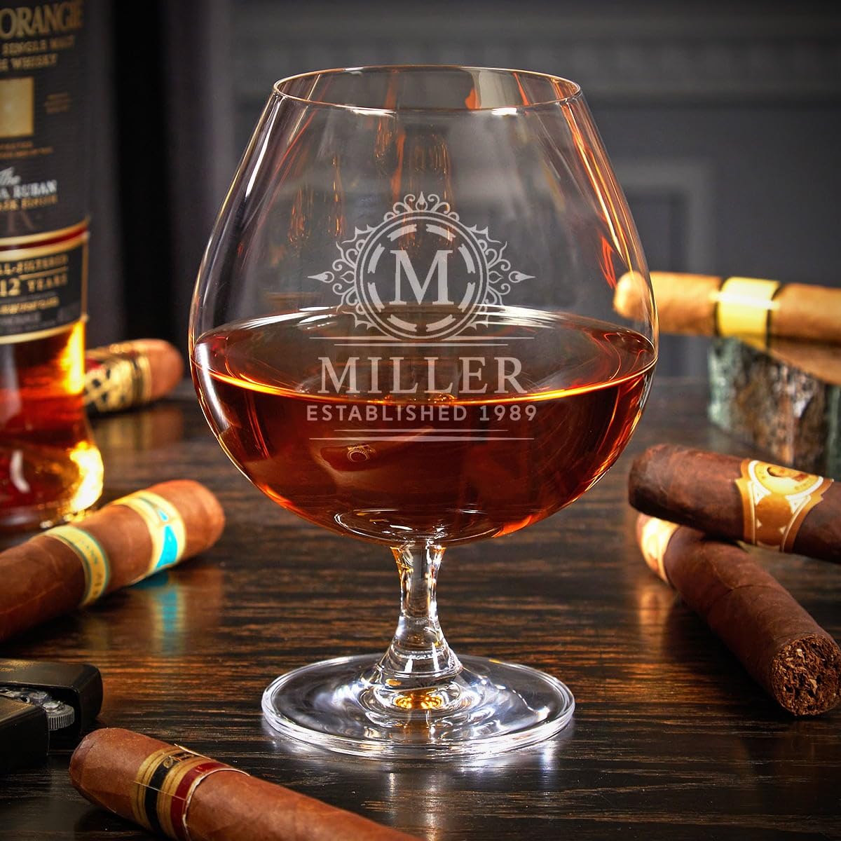 Premium Custom Cognac Gift Set in Elegant Ebony Wood Box - Perfect for Anniversaries, Corporate Gifts & Special Occasions