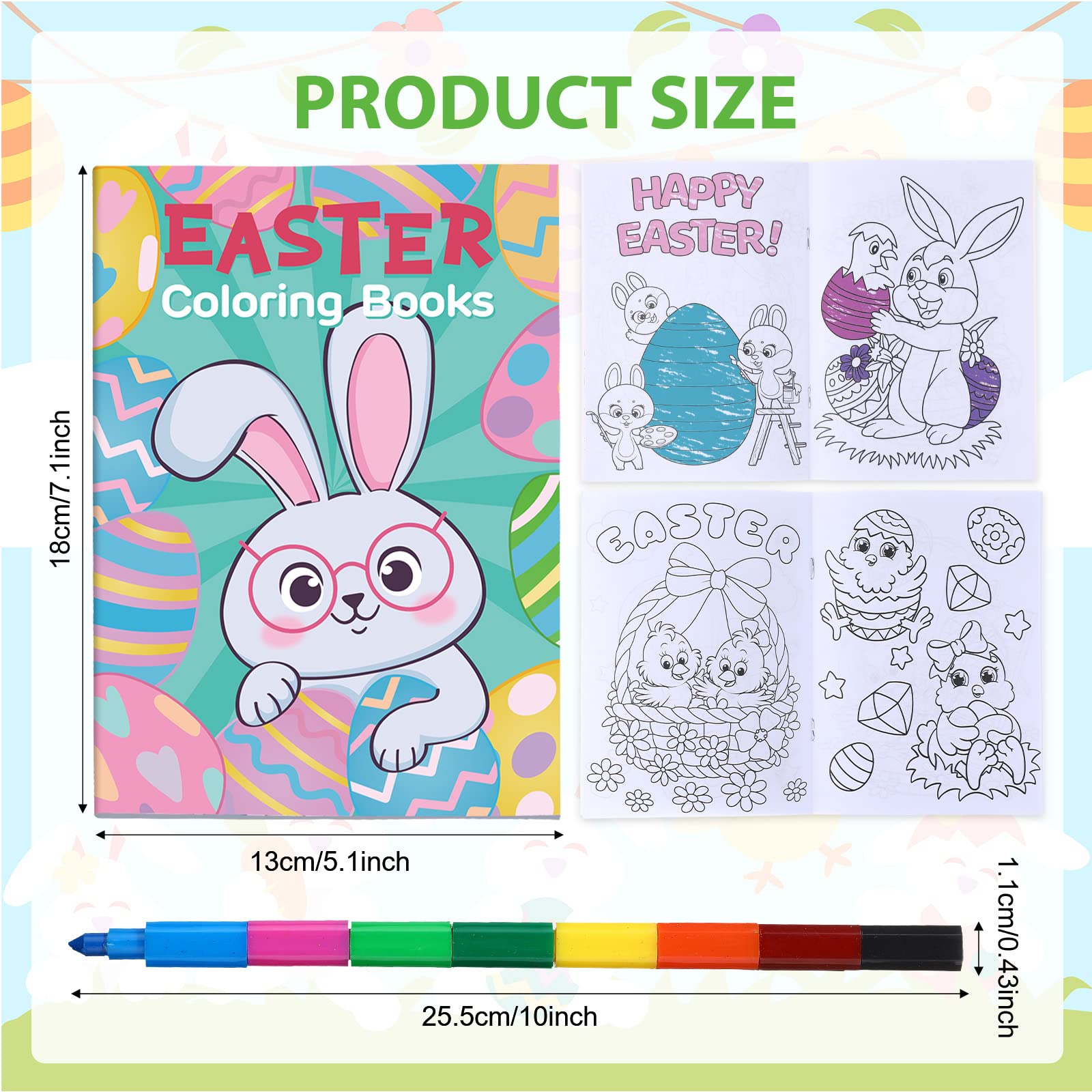 24-Pack Easter Coloring Books with 24 Stacking Crayons - Kids Easter Party Favors, Holiday Activity Books & Classroom Supplies - Perfect for Easter Egg Basket Stuffers, School Activities & Rainbow Art Projects