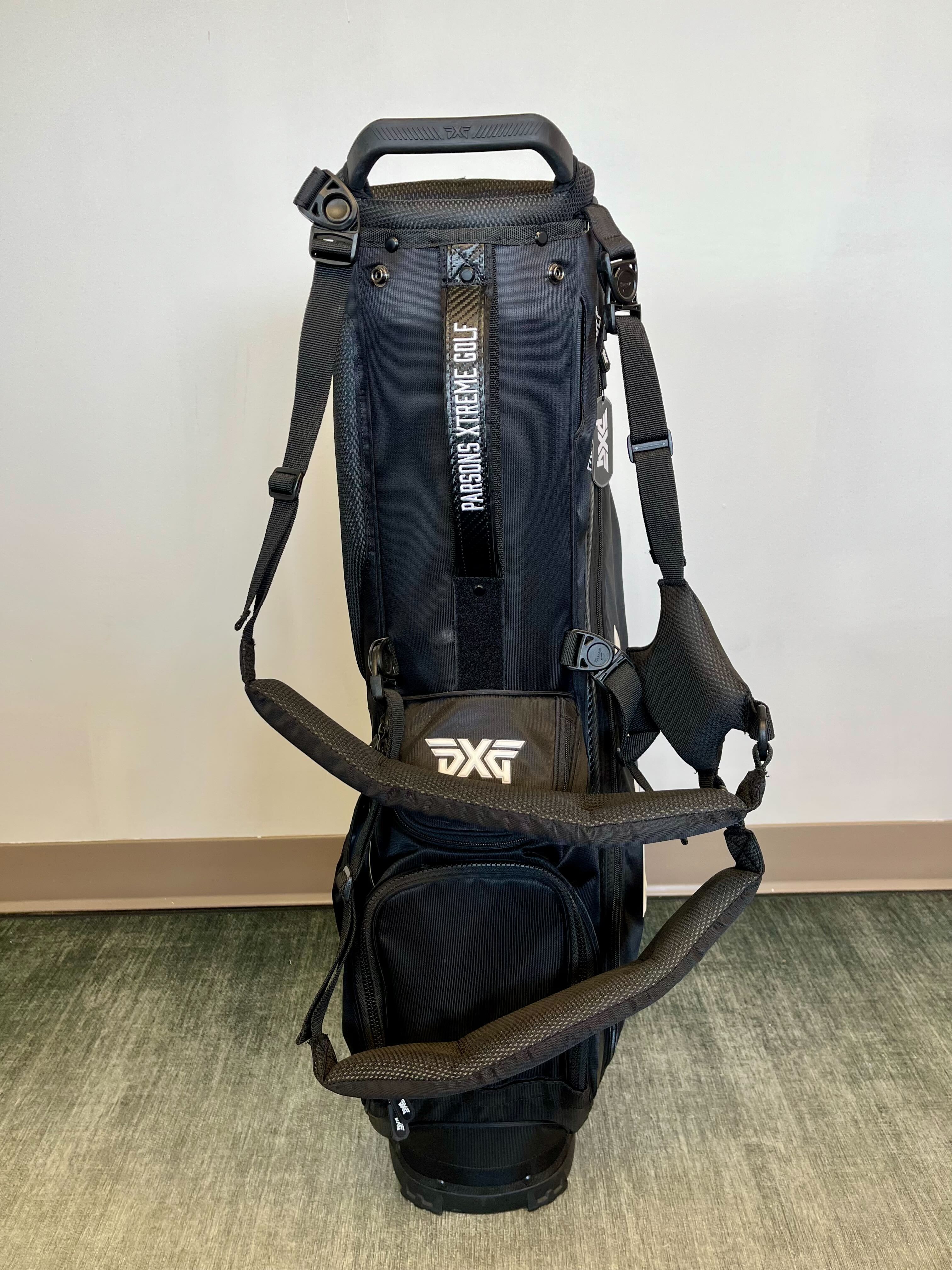 PXG Golf Stand & Carry Bag - Black with 4 Dividers, 5 Pockets, Adjustable Strap & Rain Cover - Perfect for Golf Course & Driving Range