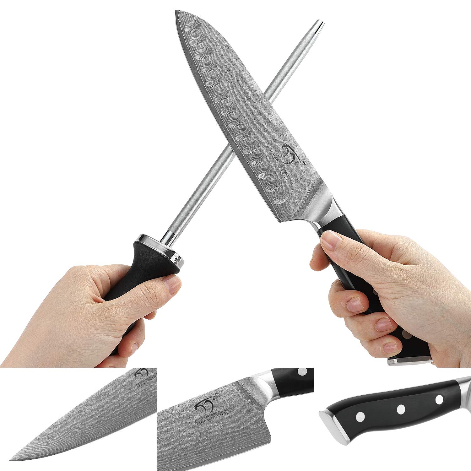 Premium NANFANG BROTHERS 9-Piece Damascus Kitchen Knife Set with Ergonomic Triple Rivet Handle - Ideal for Chopping, Slicing, Dicing & Cutting - Perfect for Home Chefs & Professional Kitchens
