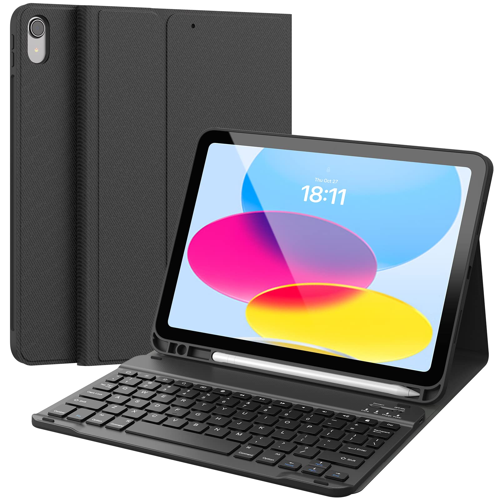 CHESONA Detachable Wireless Keyboard Case for iPad 11th/10th Gen (2025/2022 Model A16) - Slim Lightweight Folio Cover with Stand & Apple Pencil Holder - Perfect for Work, Study & Travel (Black)