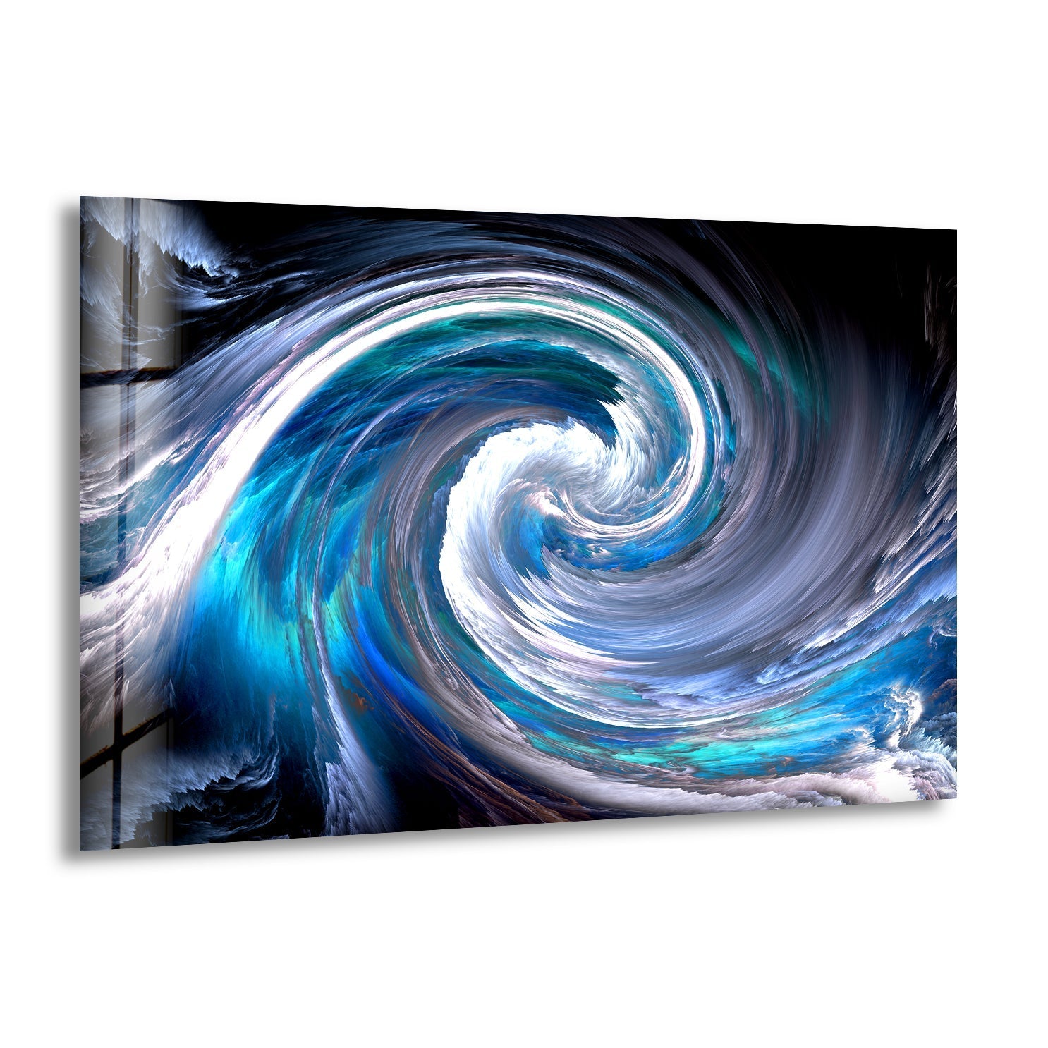Blue Ocean Swirl Abstract Glass Wall Art - Handmade Modern Sea Wave Decor for Living Room, Bedroom & Office - Unique Home & Interior Design Gift Idea
