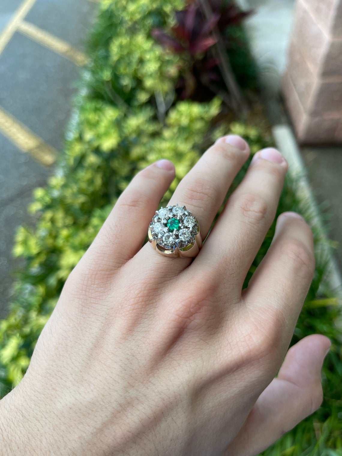2.28tcw 19.3mm Wide 14K Gold Men's Diamond & Emerald Halo Cluster Ring for Wedding, Engagement, Anniversary & Special Occasions