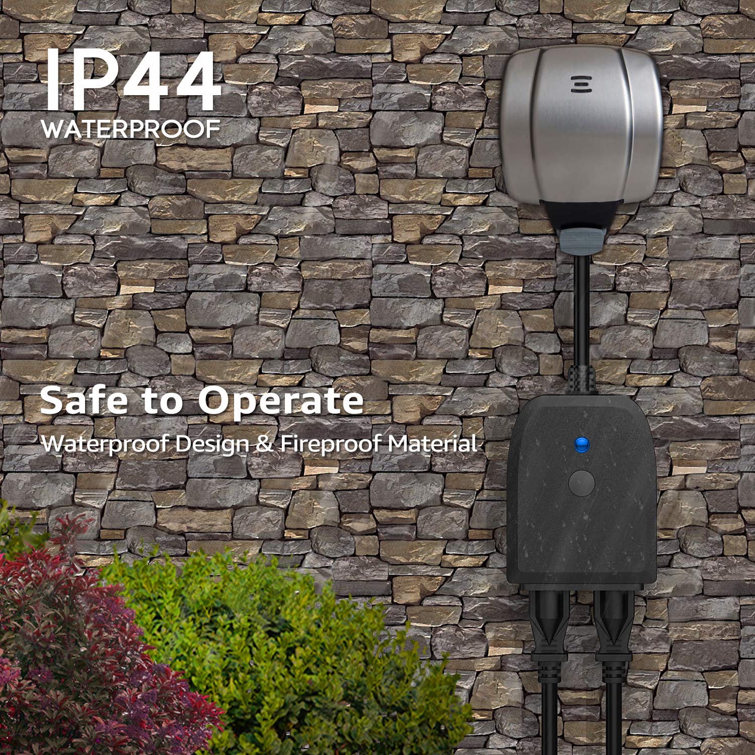 LITEdge WiFi Outdoor Smart Plug 250V - 2 Independently Controlled Sockets, Waterproof, Compatible with Google Home & Alexa, APP Remote Timer - Ideal for Patio Lights, Pool Pumps & Holiday Decorations (Pack of 2)