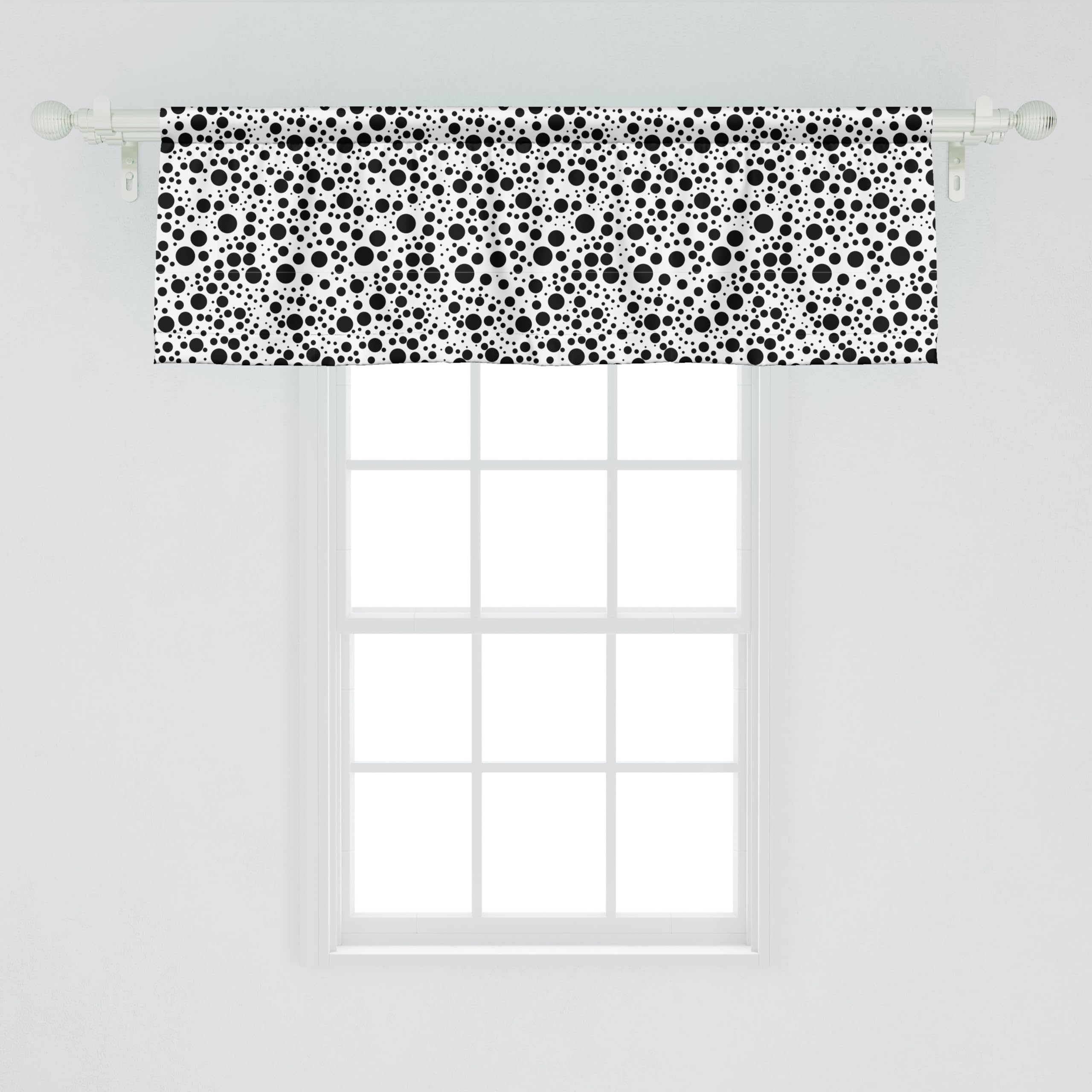 Ambesonne Black and White Dot Window Valance - Modern Bubbles Pattern Curtain for Kitchen & Bedroom Decor with Rod Pocket, 54x18 Inches | Perfect for Farmhouse, Minimalist & Contemporary Home Styling