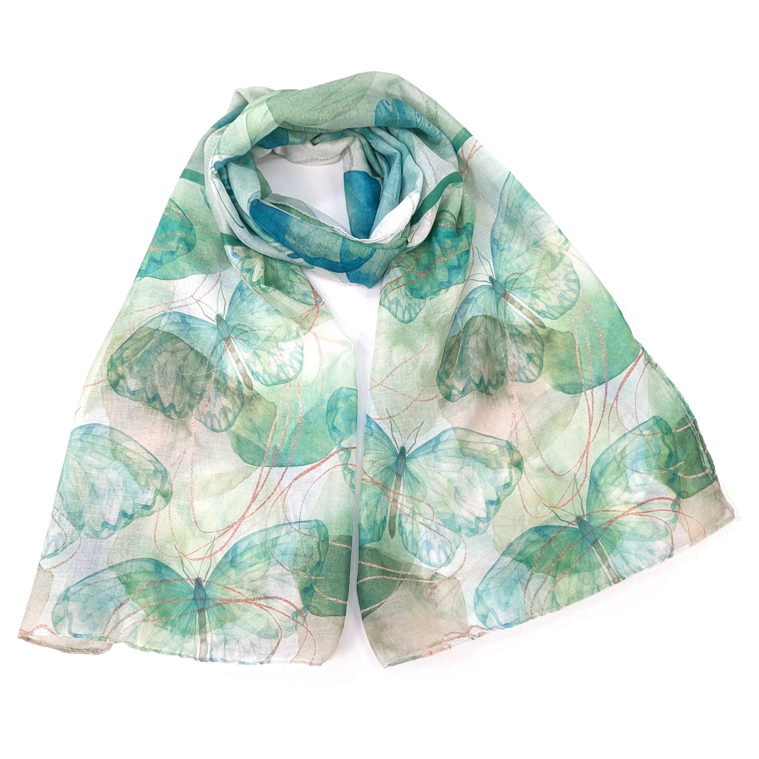 Elegant Watercolor Butterfly Scarf - Pistachio Green (50x180cm) | Lightweight Fashion Accessory for Women, Perfect for Spring Outfits & Special Occasions
