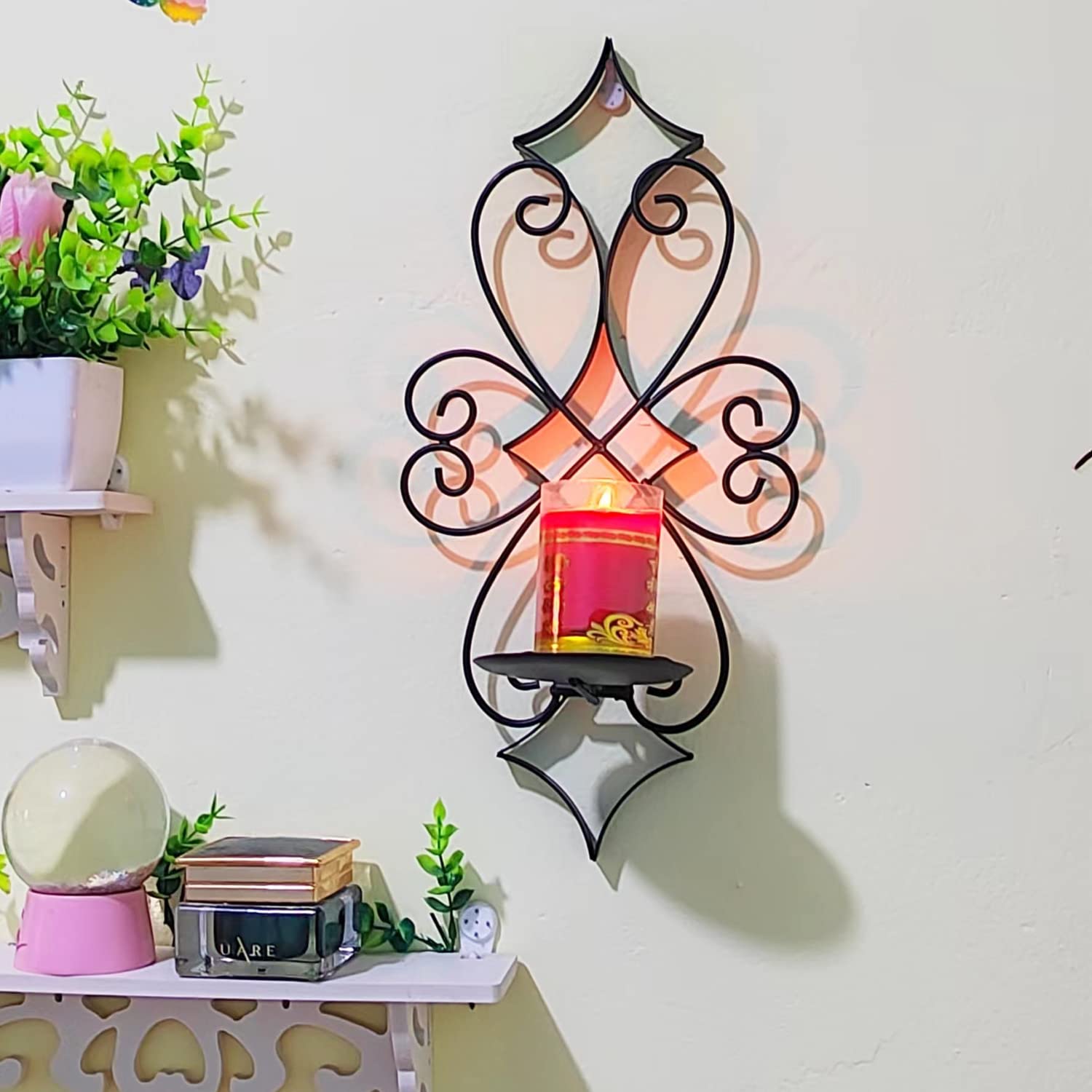Set of 2 Black Metal Wall Candle Sconces Holder - Elegant Wall Mounted Candle Holders for Living Room, Bedroom & Dining Room Decor | Perfect for Romantic Ambiance, Wedding Decor & Home Interior Design