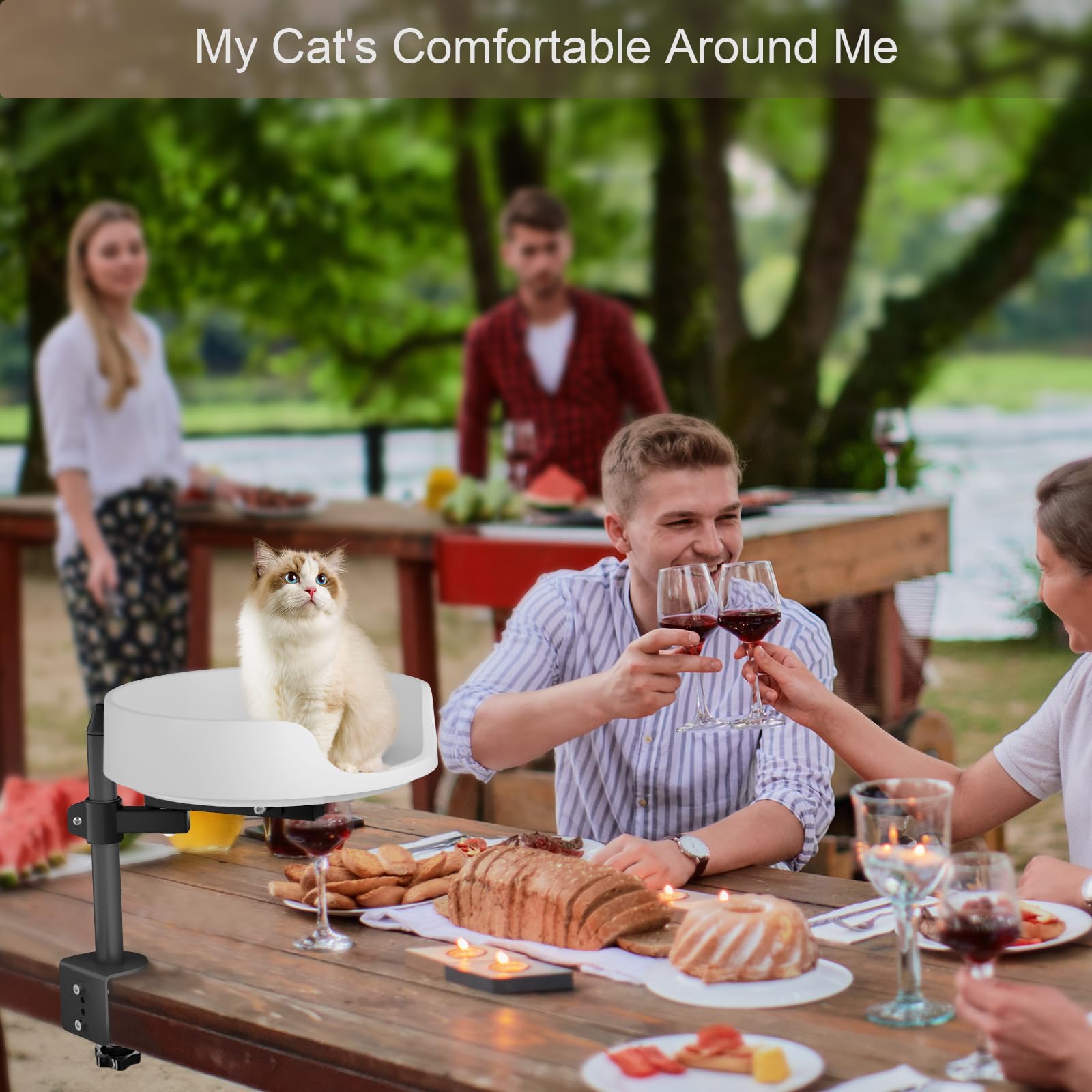Elevated Cat Bed for Desk - Rotatable 45° Cat House with Pet Cushions - Keep Your Kitten Close & Workspace Organized - Perfect for Home Office, Study or Small Spaces