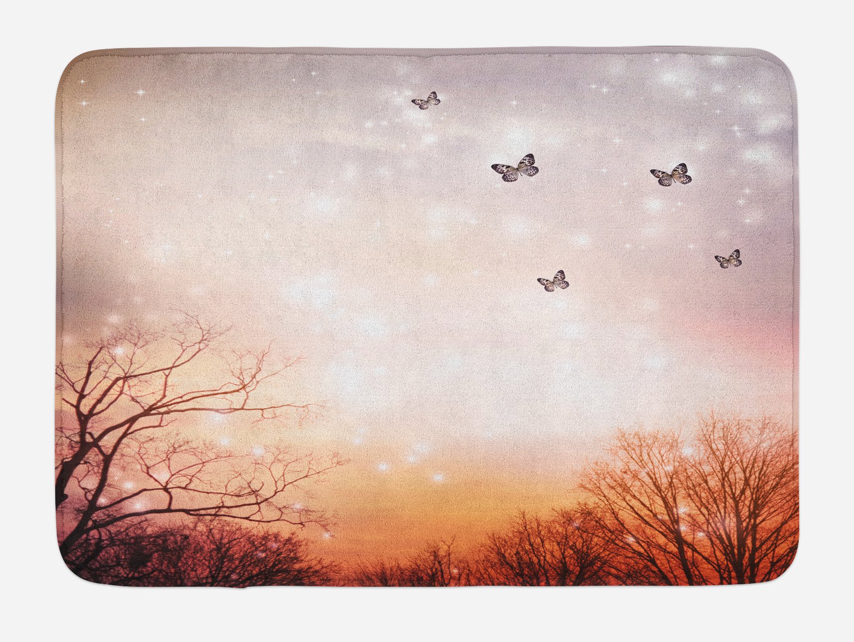 Ambesonne Butterfly Bath Mat - Non-Slip Plush Bathroom Rug with Dreamy Butterflies & Trees Design, 30.2