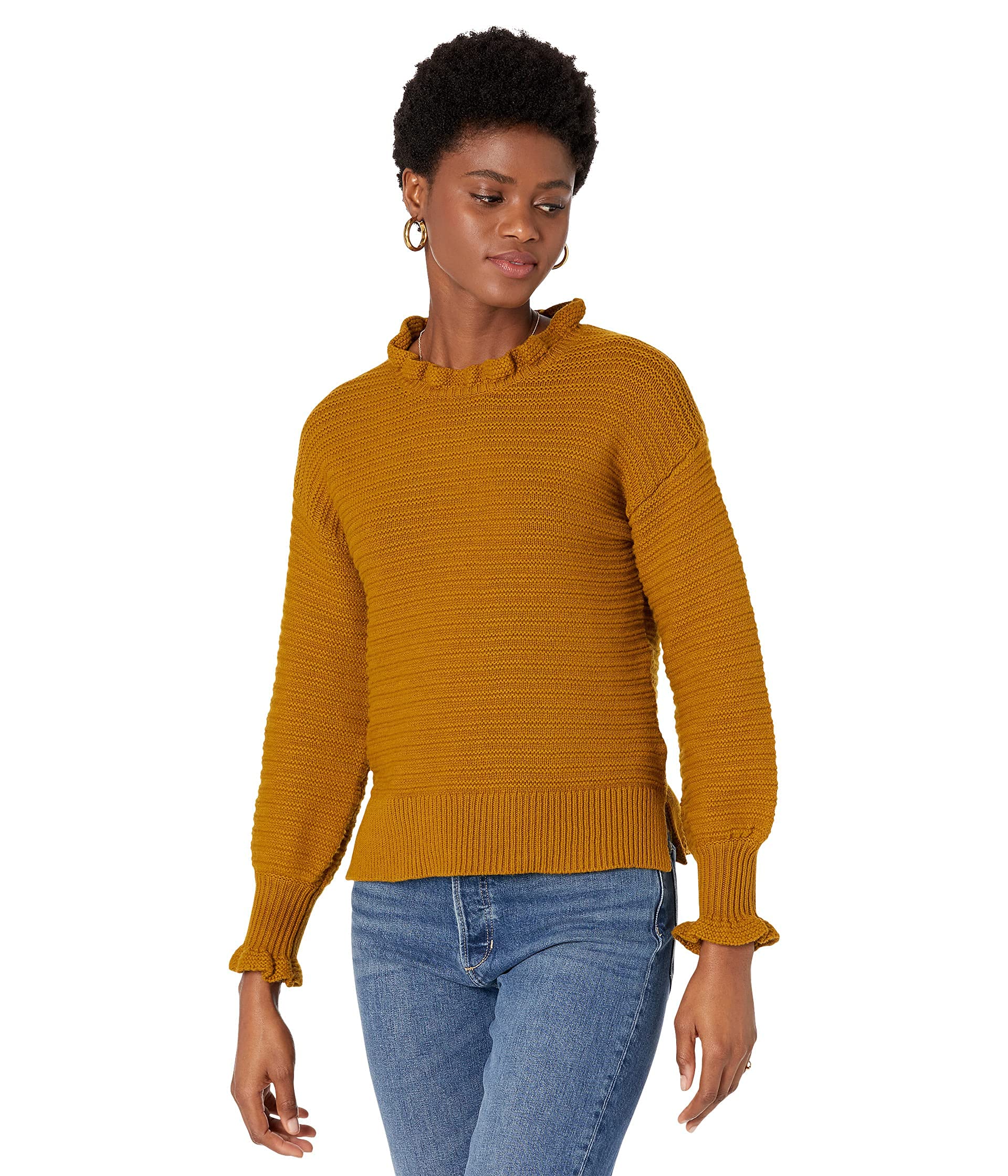 Madewell Women's Ruffle-Neck Pullover Sweater - Soft Cotton-Merino Blend Knit Top for Fall & Winter | Casual Office Wear, Date Night Outfits, Cozy Weekend Looks