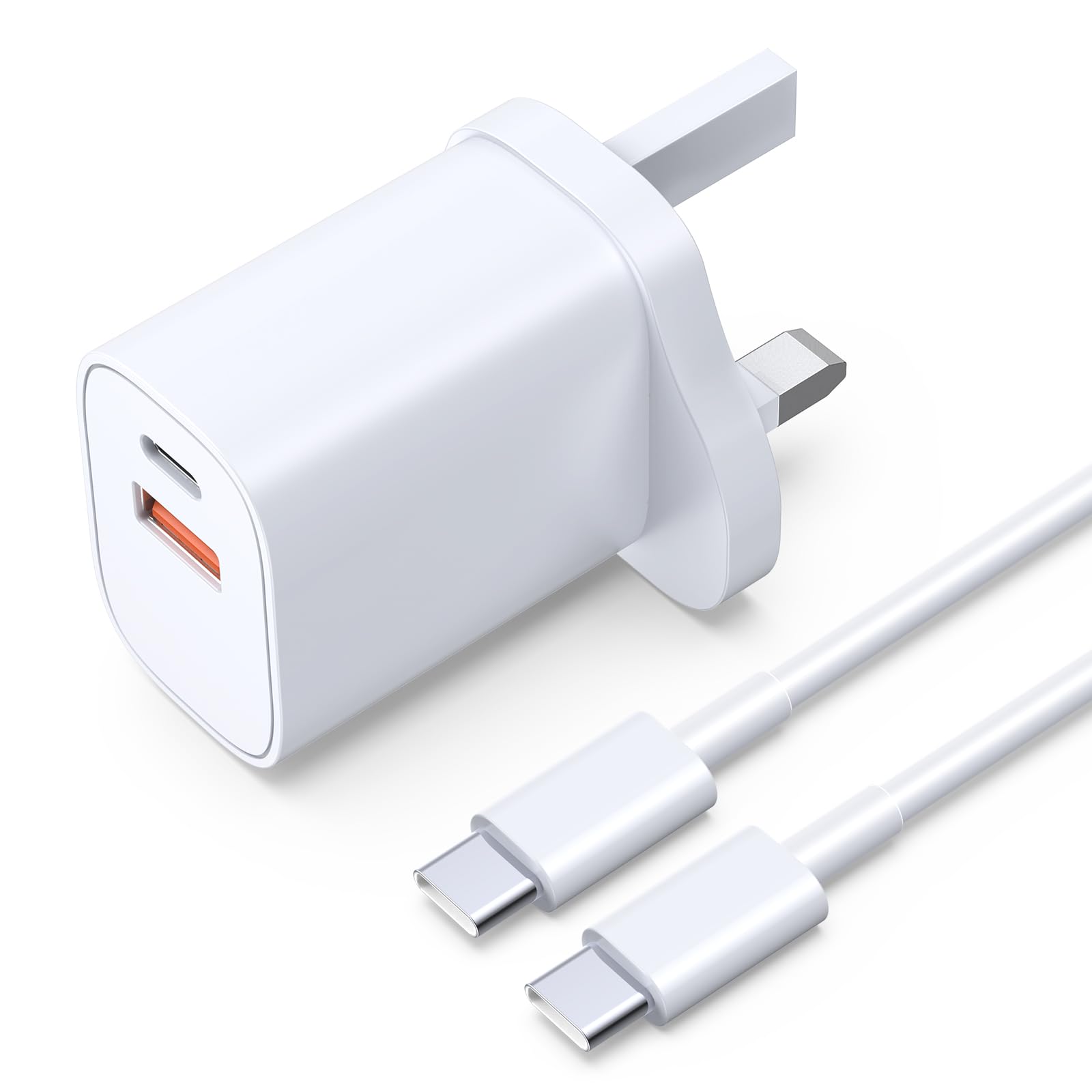45W USB C Fast Charger with 1.8M Cable - Dual Port PD Charging Block for iPhone 16/15 Pro, Samsung Galaxy S24/S23/S22, iPad Pro/Air - Perfect for Home, Office & Travel Charging