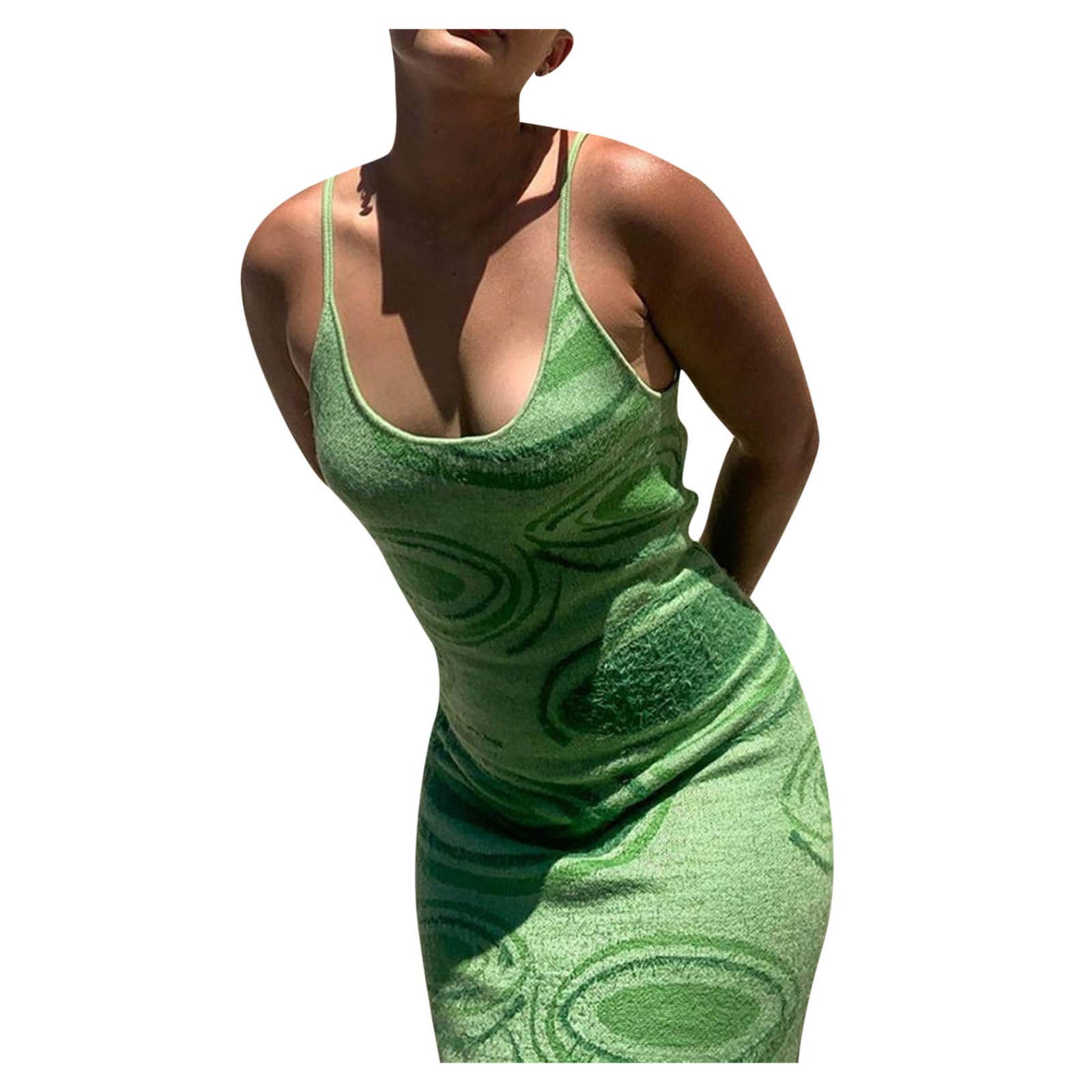Women's Summer Knit Midi Dress - Sleeveless Hollow Spaghetti Strap Beach Dress for Casual Outings | Perfect for Beach Vacations, Picnics & Summer Parties