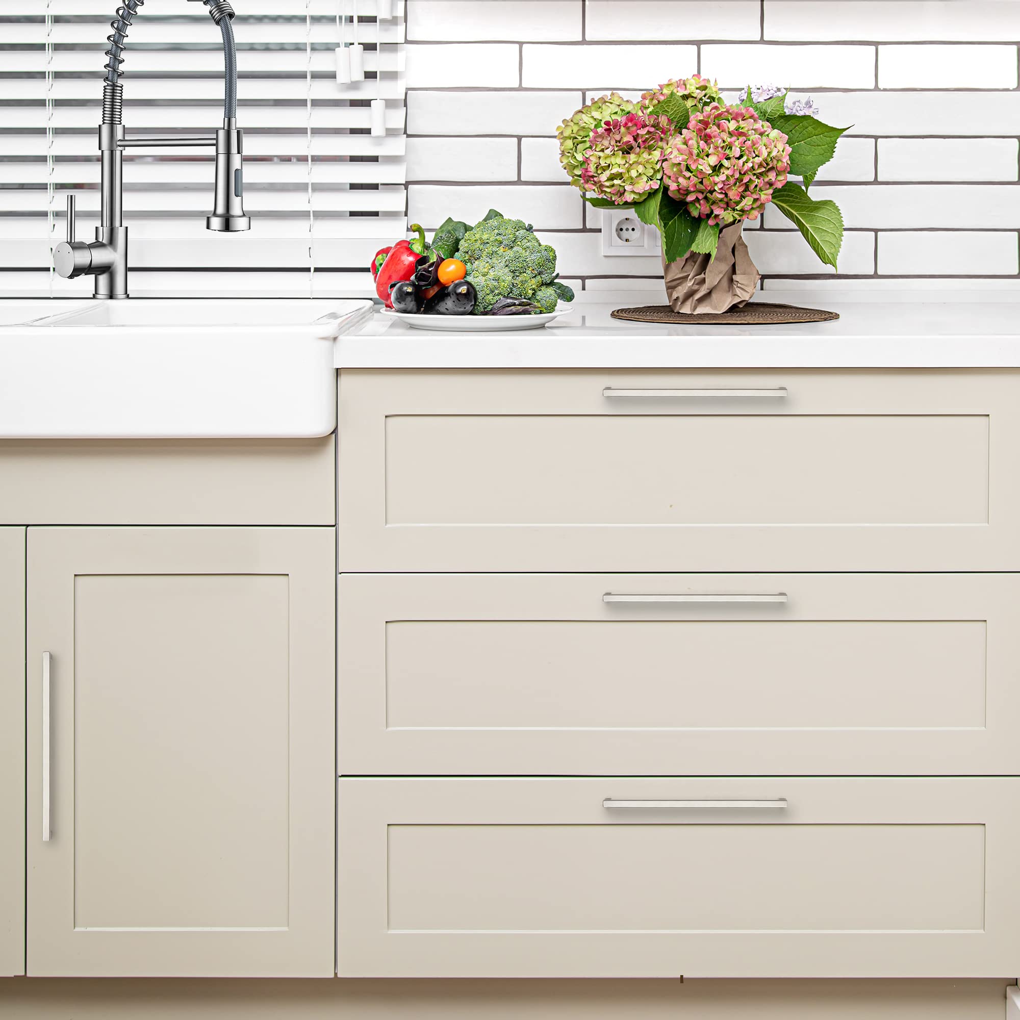 Ravinte 18 Pack 12-3/5 Inch Kitchen Cabinet Handles - Satin Nickel & Brushed Nickel Drawer Pulls - Durable Cabinet Hardware for Kitchen, Bathroom, Dresser & Furniture (Perfect for Modern Home Upgrade)