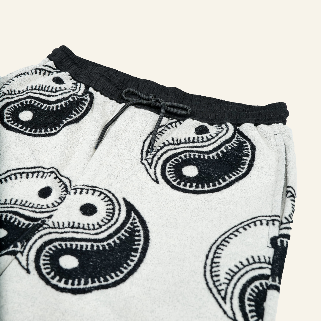 Yin Yang Beach Pile Shorts for Men - Black Casual Swim Trunks with Comfortable Elastic Waistband - Perfect for Swimming, Surfing, and Summer Vacations