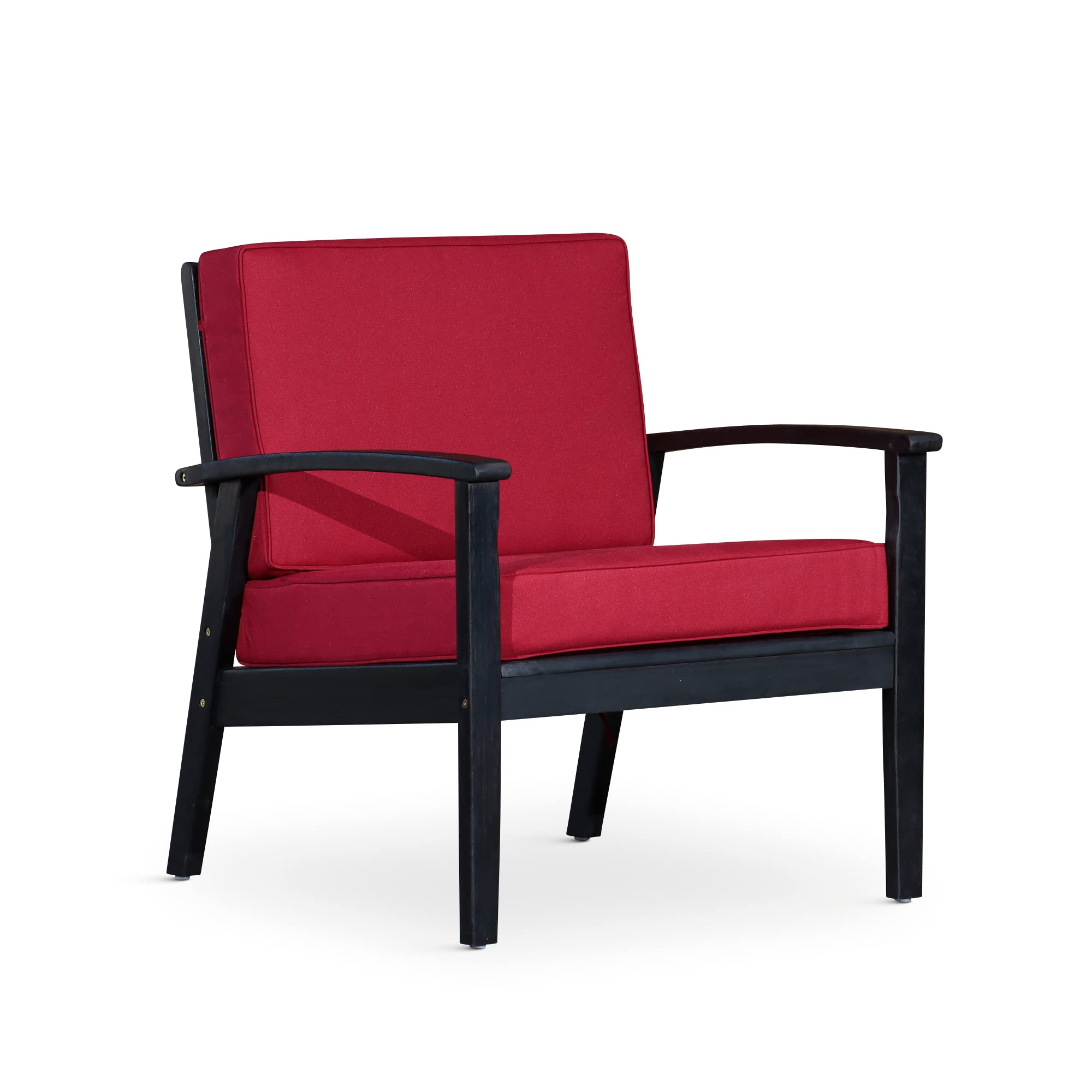 DTY Outdoor Living Longs Peak Deep Seat Eucalyptus Chair - Espresso Finish with Burgundy Cushions | Patio Furniture for Backyard, Garden & Poolside Relaxation