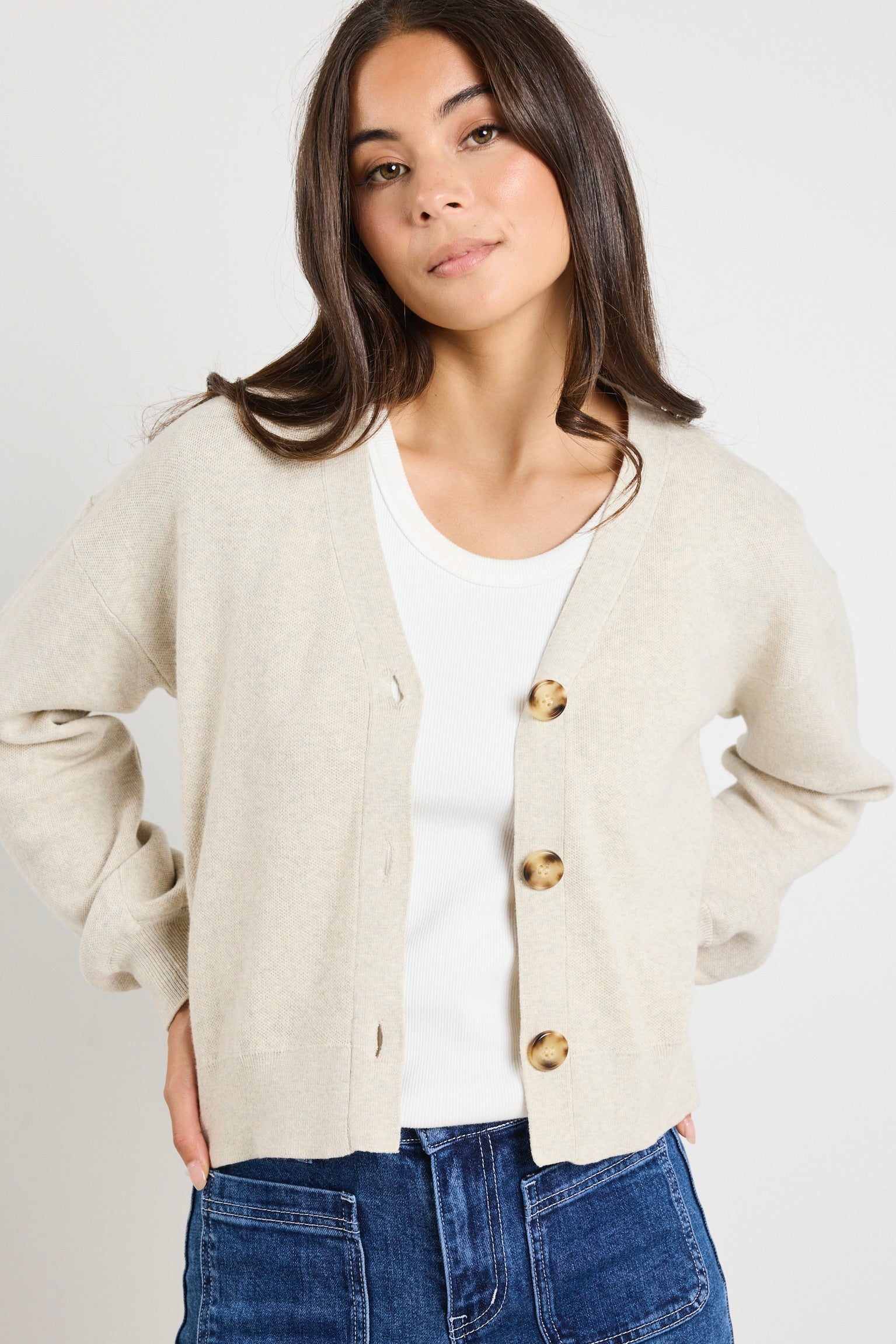 Agatha Oat Marle Fine Knit Cardigan for Women - Soft Lightweight Open Front Sweater - Perfect for Office, Date Night & Casual Outfits