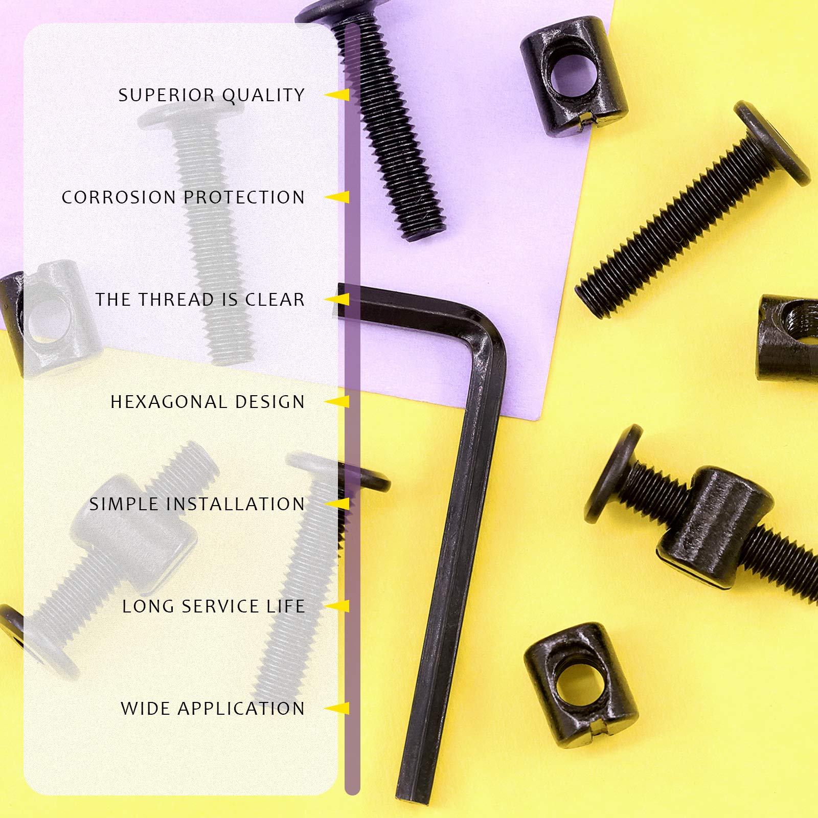 Swpeet 51Pcs M6x30mm Black Crib Screws with Allen Wrench - Perfect for Baby Beds & Furniture Assembly