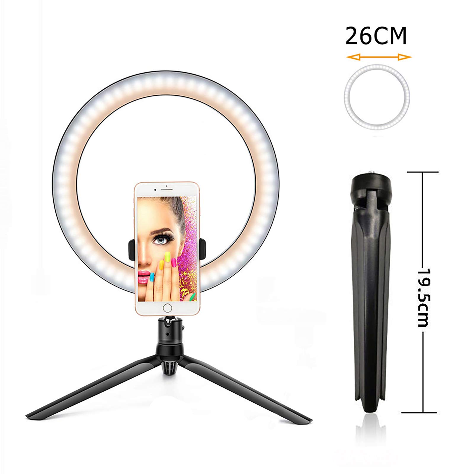 10-inch Selfie Ring Light with Tripod Stand, Phone Holder & Remote Control - Dimmable LED Desk Light for Live Streaming, Makeup, Photography & Video Calls - Perfect for Content Creators, YouTubers & Home Office Setup