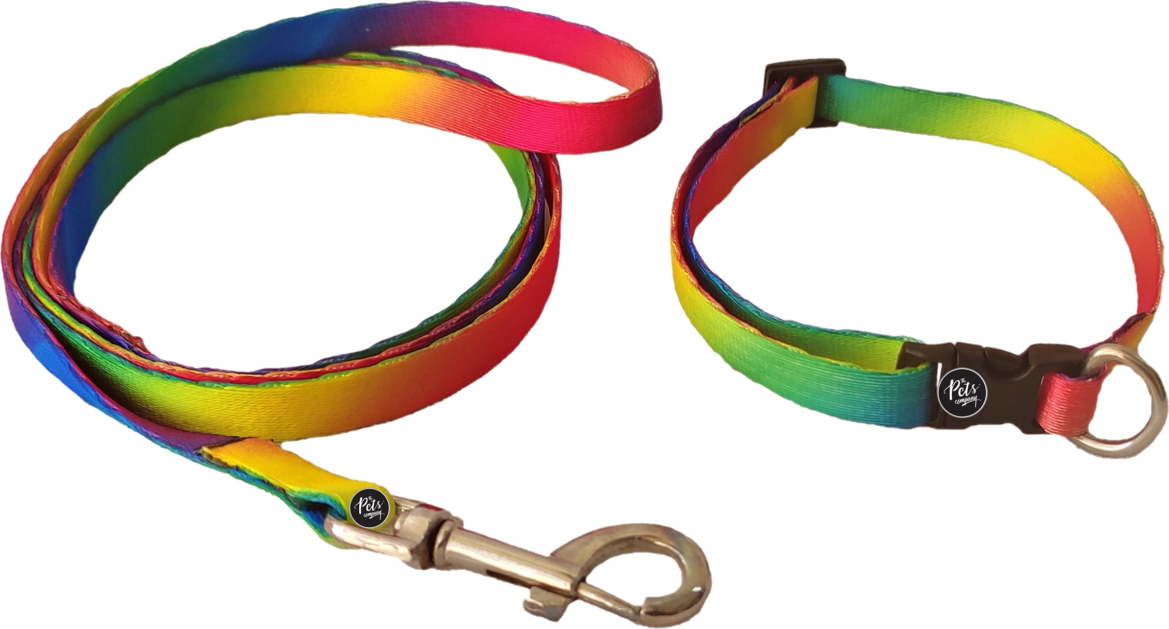 Rainbow Nylon Dog Leash and Collar Set for Small Medium Large Dogs - Adjustable Puppy Collar with Durable Leash for Walking Training Outdoor Adventures (Pets Company)