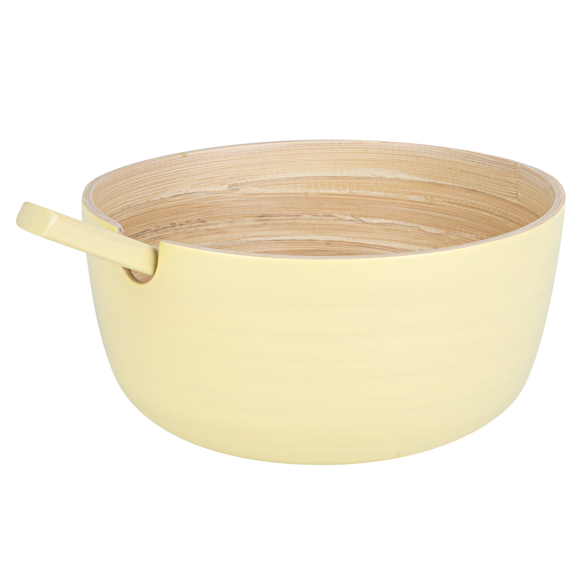 Bambuddha 25 oz Round Cream Spun Bamboo Serving Bowl with Spoon - 7.75